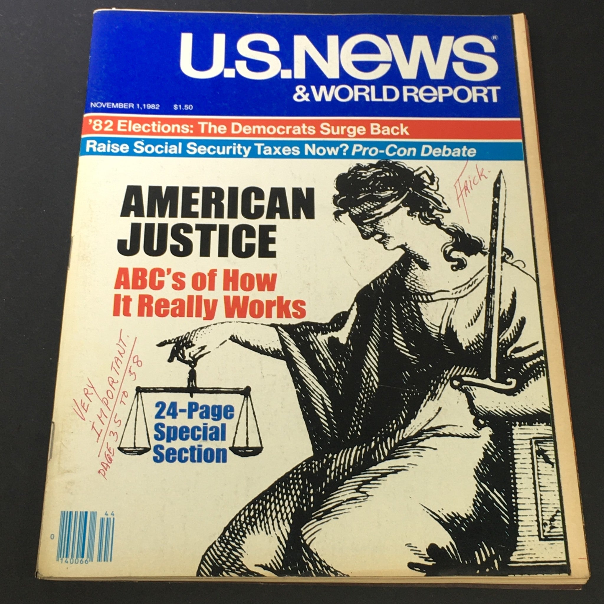 VTG US News & World Report November 11 1982 - American Justice / Social Taxes