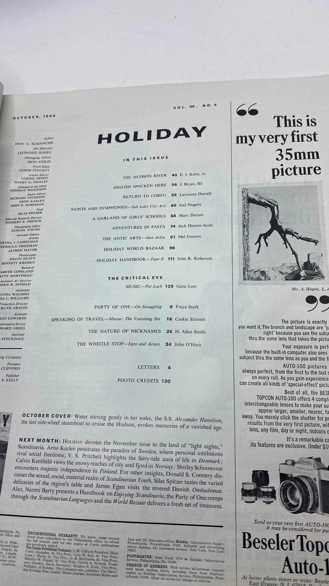 VTG Holiday Magazine October 1966 Vol 40 No. 4 The Last Side-Wheel Steamboat