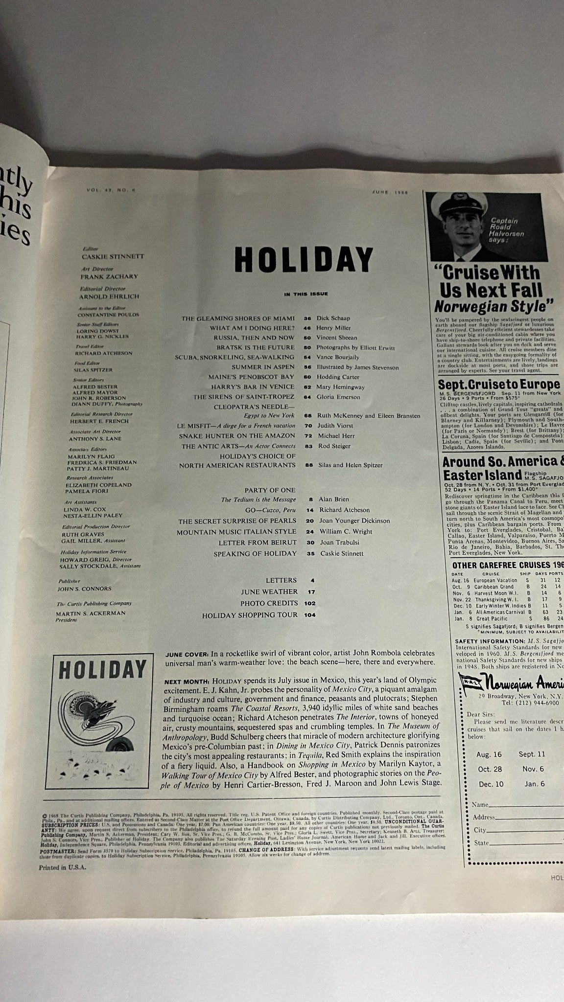 VTG Holiday Magazine June 1968 Warm-Weather Love by John Rombola