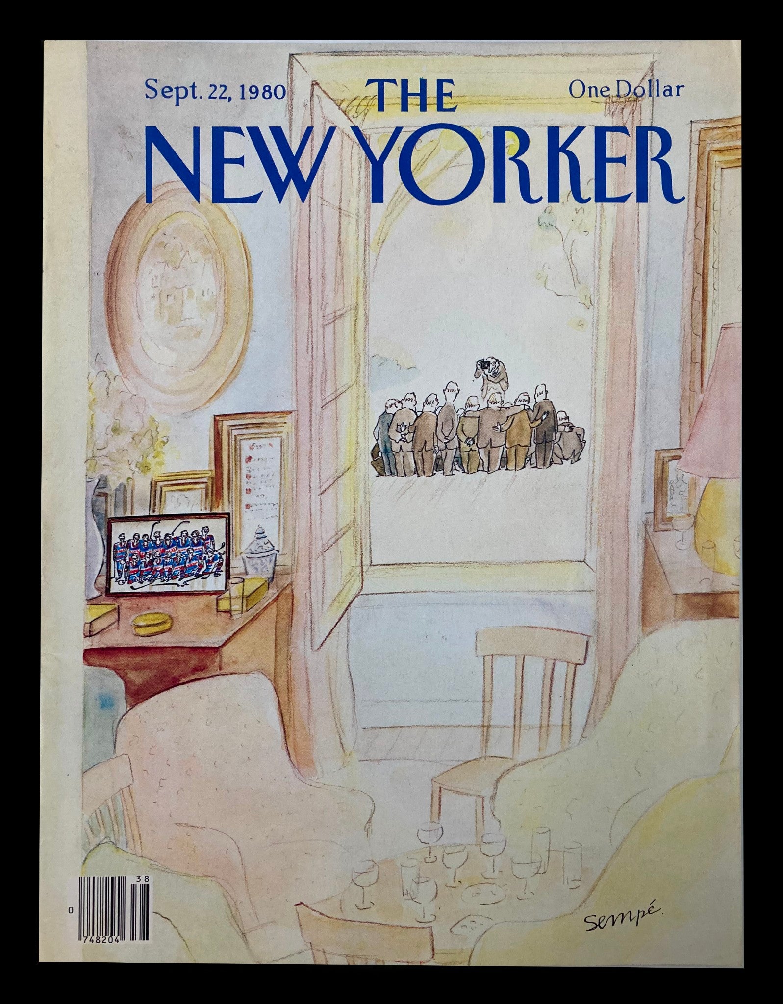 COVER ONLY The New Yorker September 22 1980 Art Hockey by Jean-Jacques Sempe