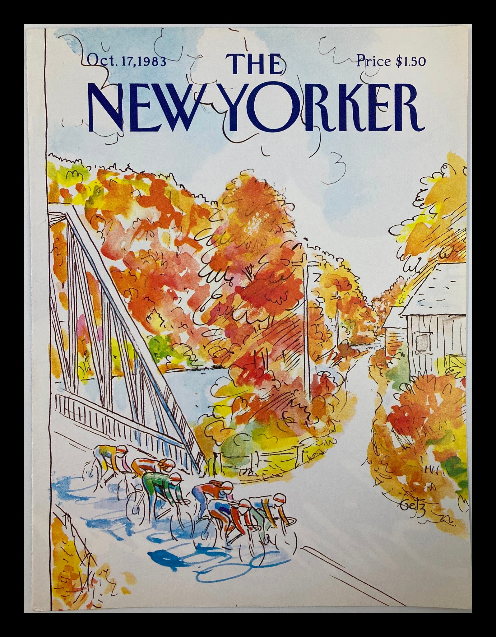 COVER ONLY The New Yorker October 17 1983 Cyclist in the Park by Arthur Getz