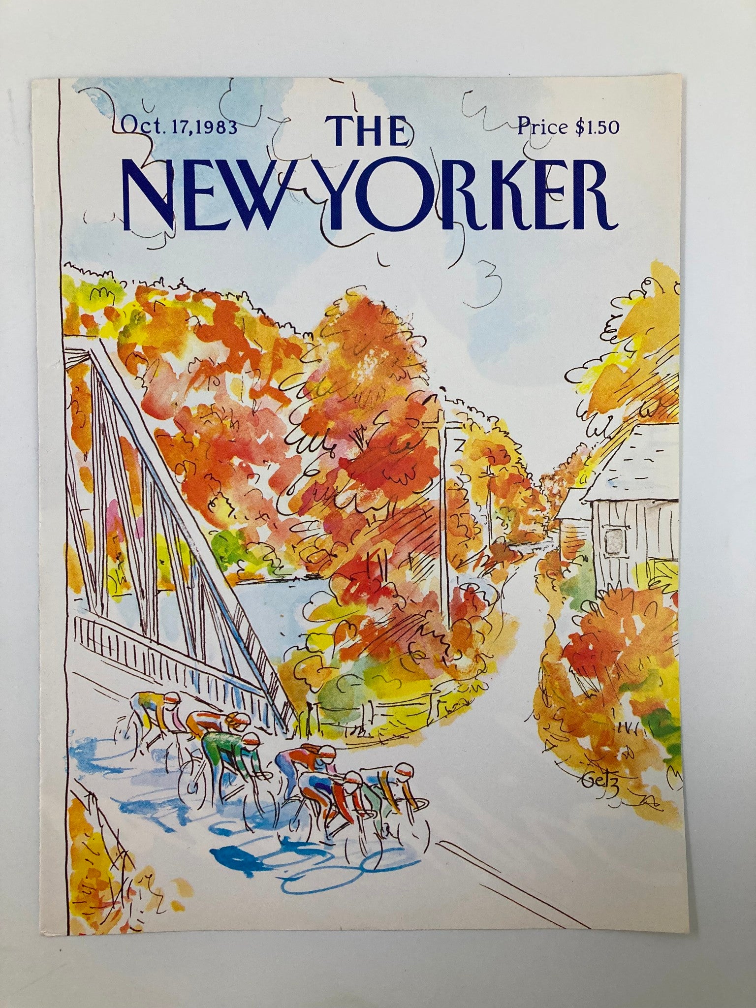 COVER ONLY The New Yorker October 17 1983 Cyclist in the Park by Arthur Getz