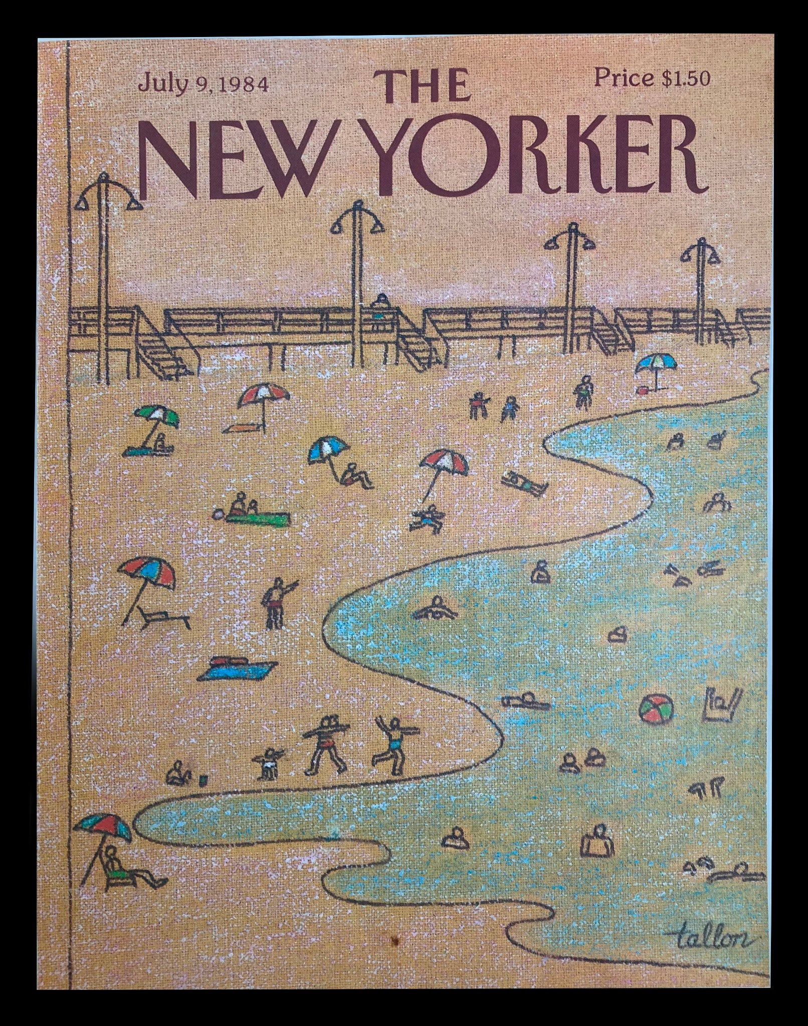 COVER ONLY The New Yorker July 9 1984 Beachgoers by Robert Tallon No Label