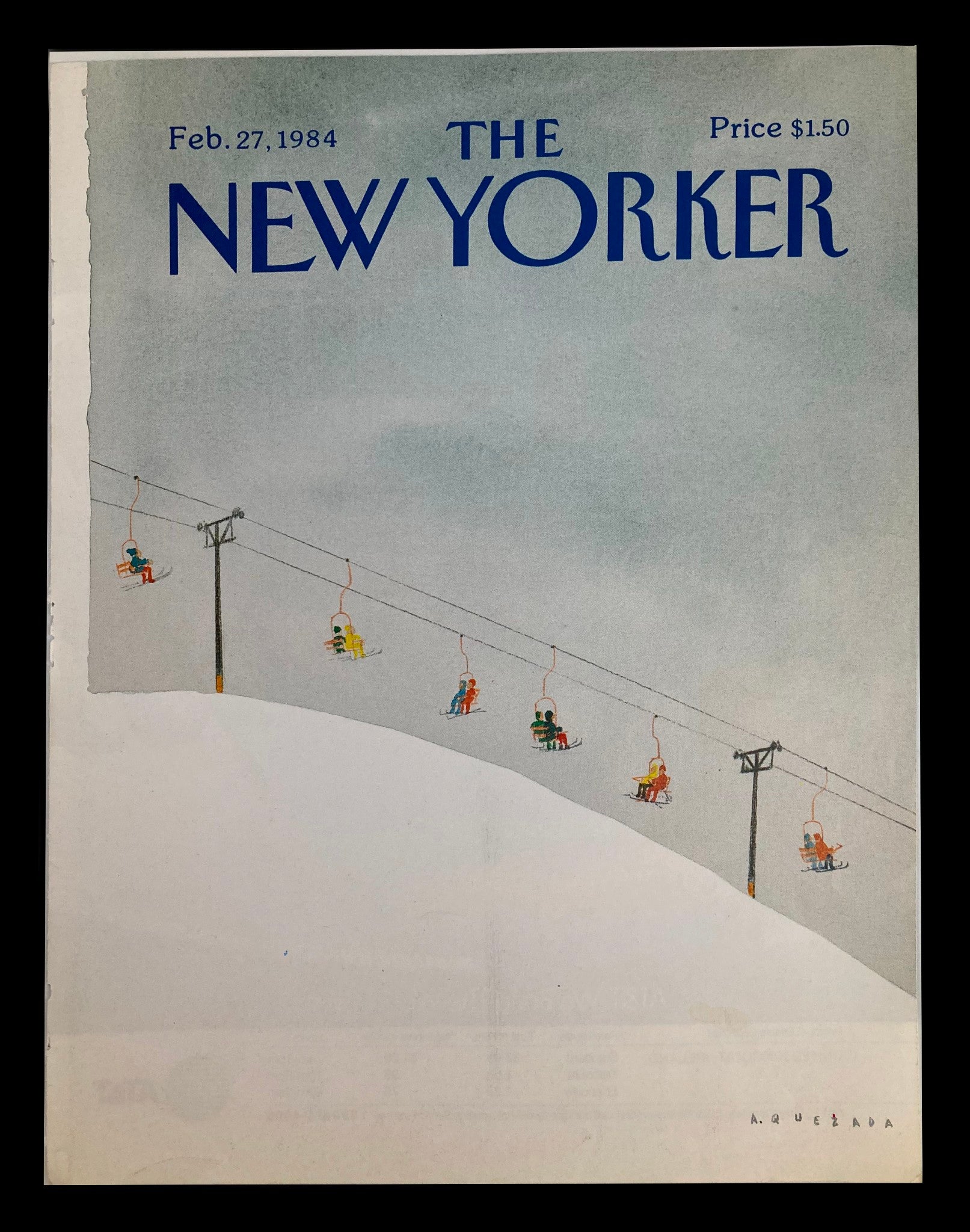 COVER ONLY The New Yorker February 27 1984 Snow Cable Train by Abel Quezada