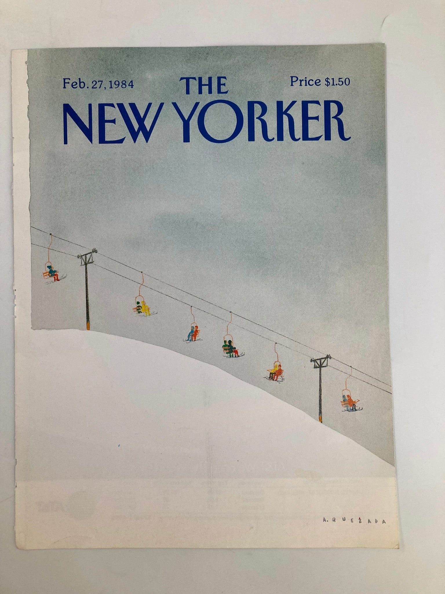 COVER ONLY The New Yorker February 27 1984 Snow Cable Train by Abel Quezada