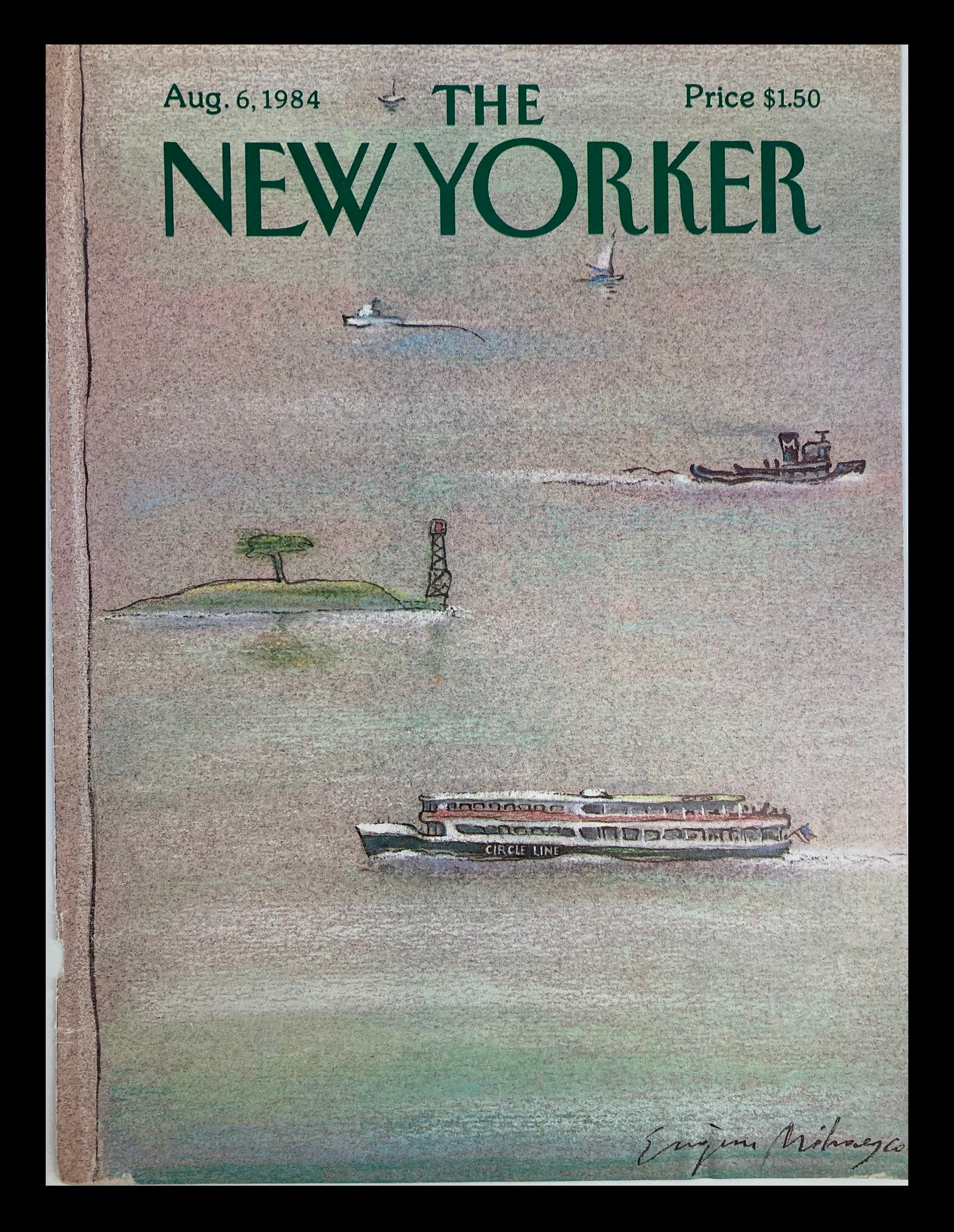 COVER ONLY The New Yorker August 6 1984 Circle Line Boat by Eugene Mihaesco