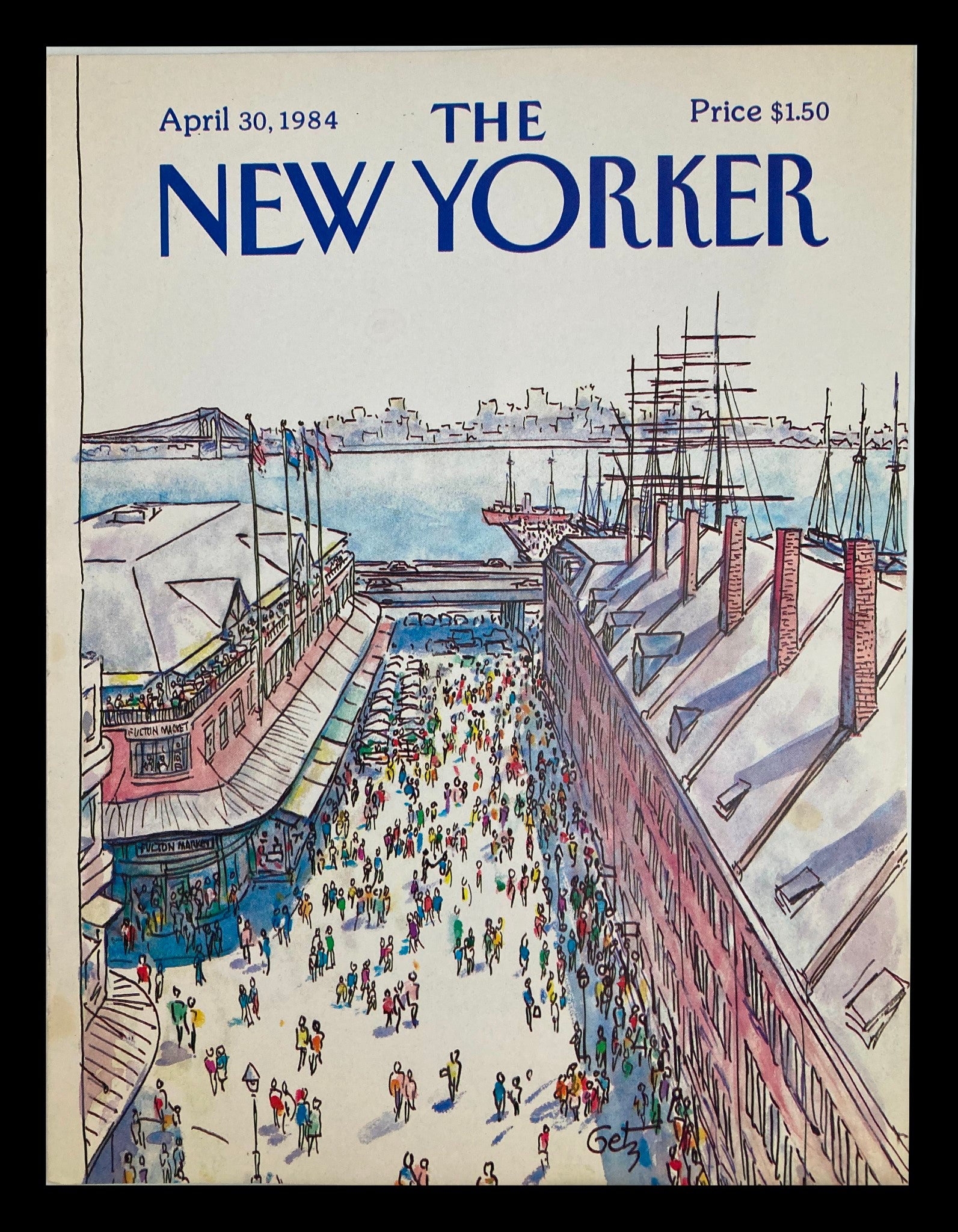 COVER ONLY The New Yorker April 30 1984 Fulton Fish Market by Arthur Getz