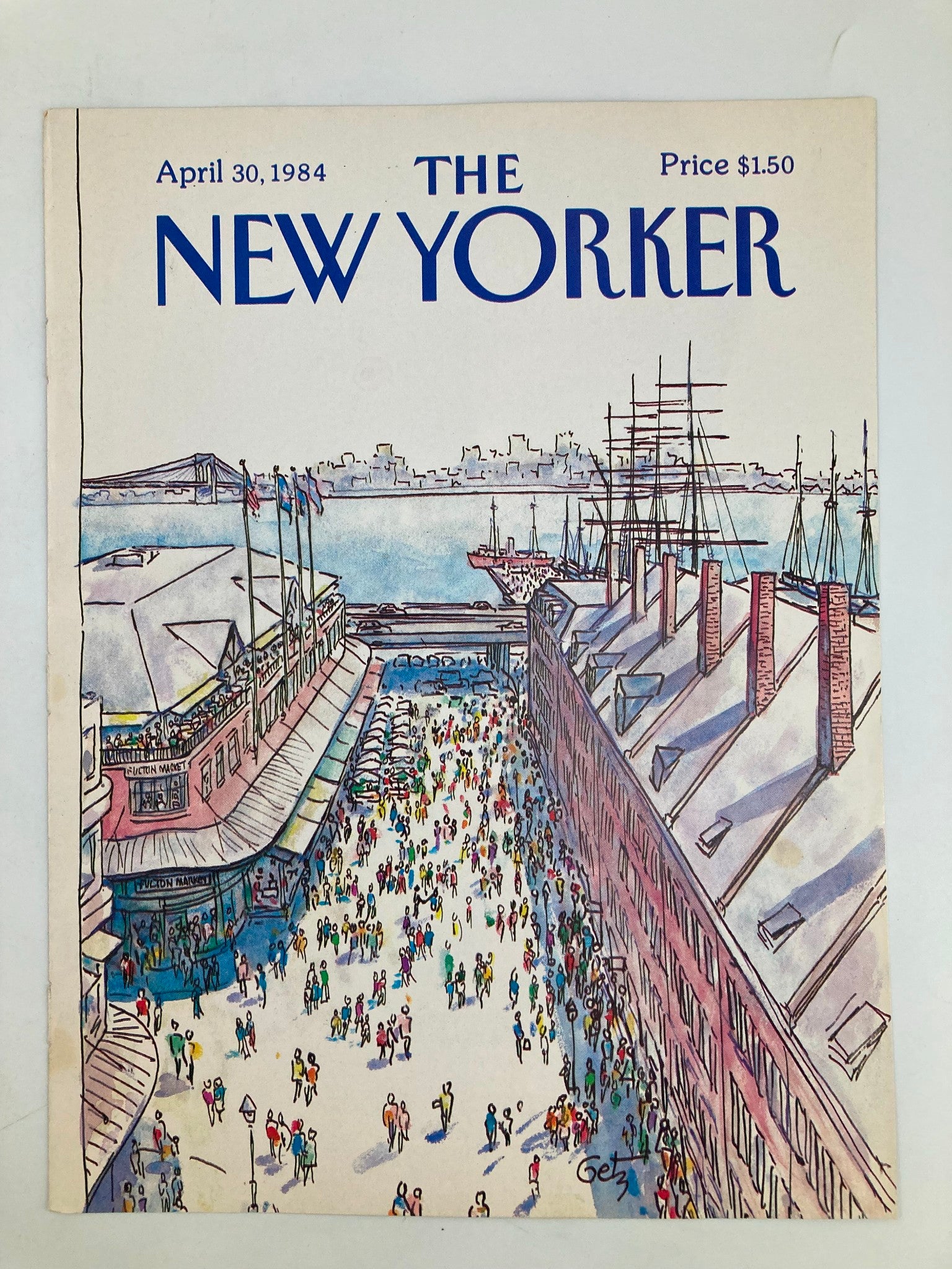 COVER ONLY The New Yorker April 30 1984 Fulton Fish Market by Arthur Getz