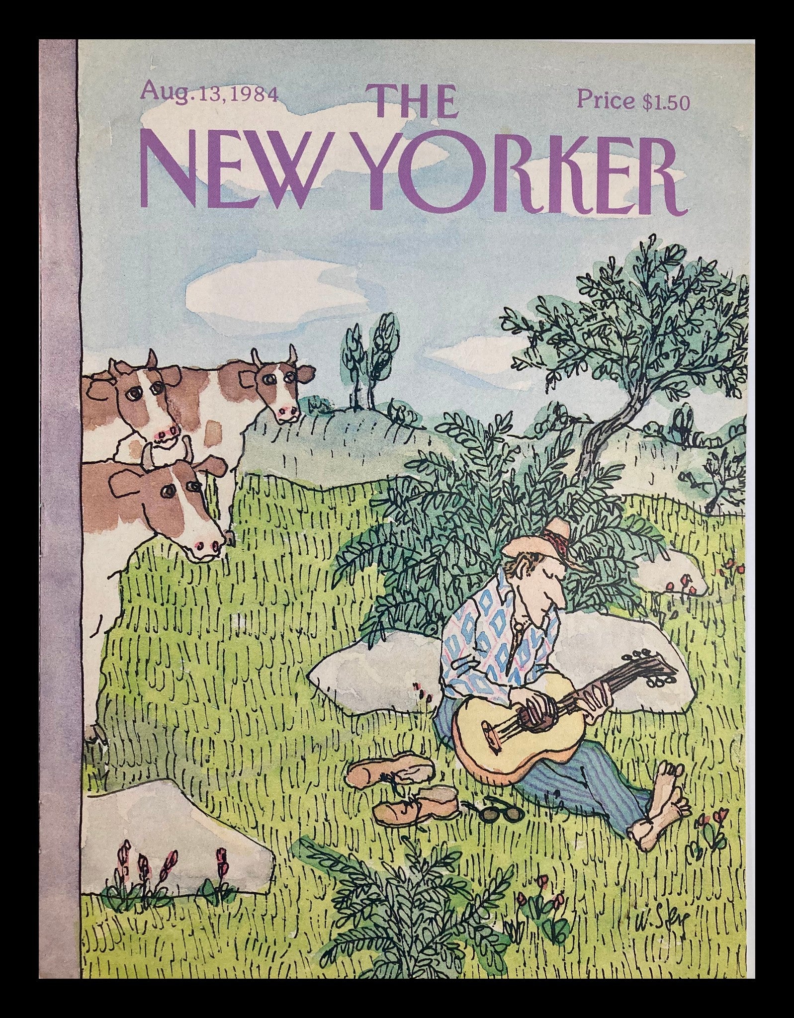 COVER ONLY The New Yorker August 13 1984 Farmer's Cow by William Steig No Label