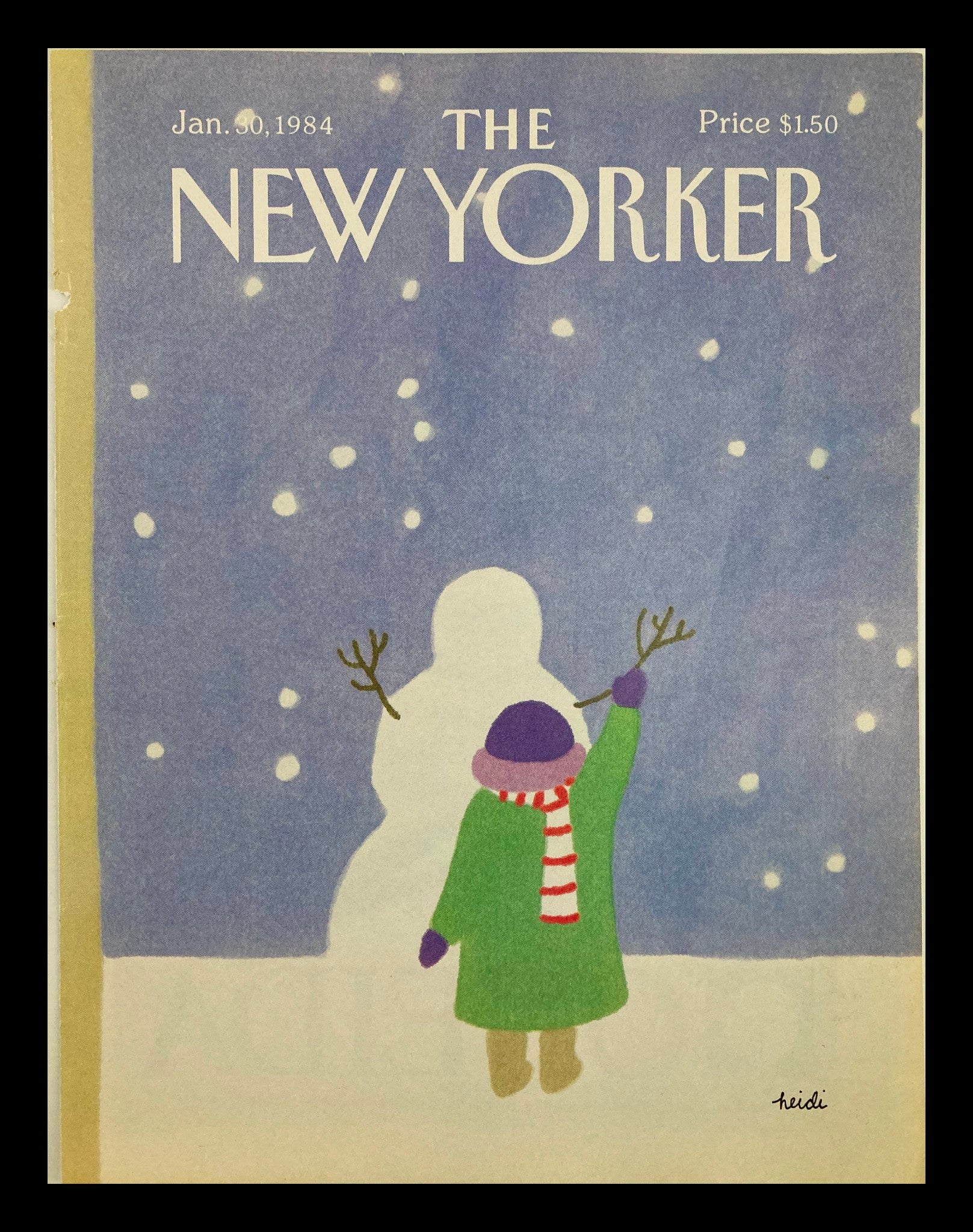 COVER ONLY The New Yorker January 30 1984 Building Snowman by Heidi Goennel