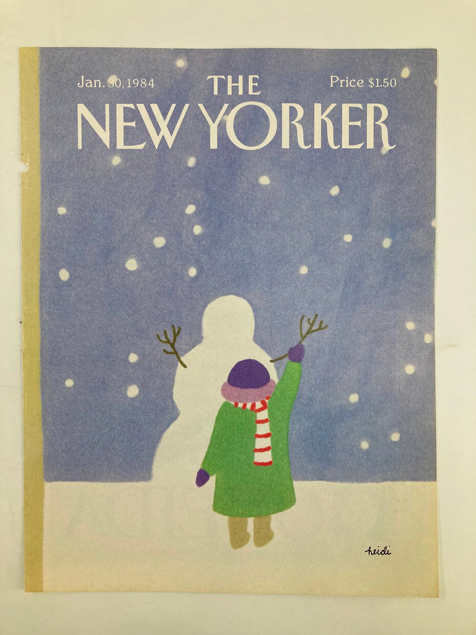 COVER ONLY The New Yorker January 30 1984 Building Snowman by Heidi Goennel