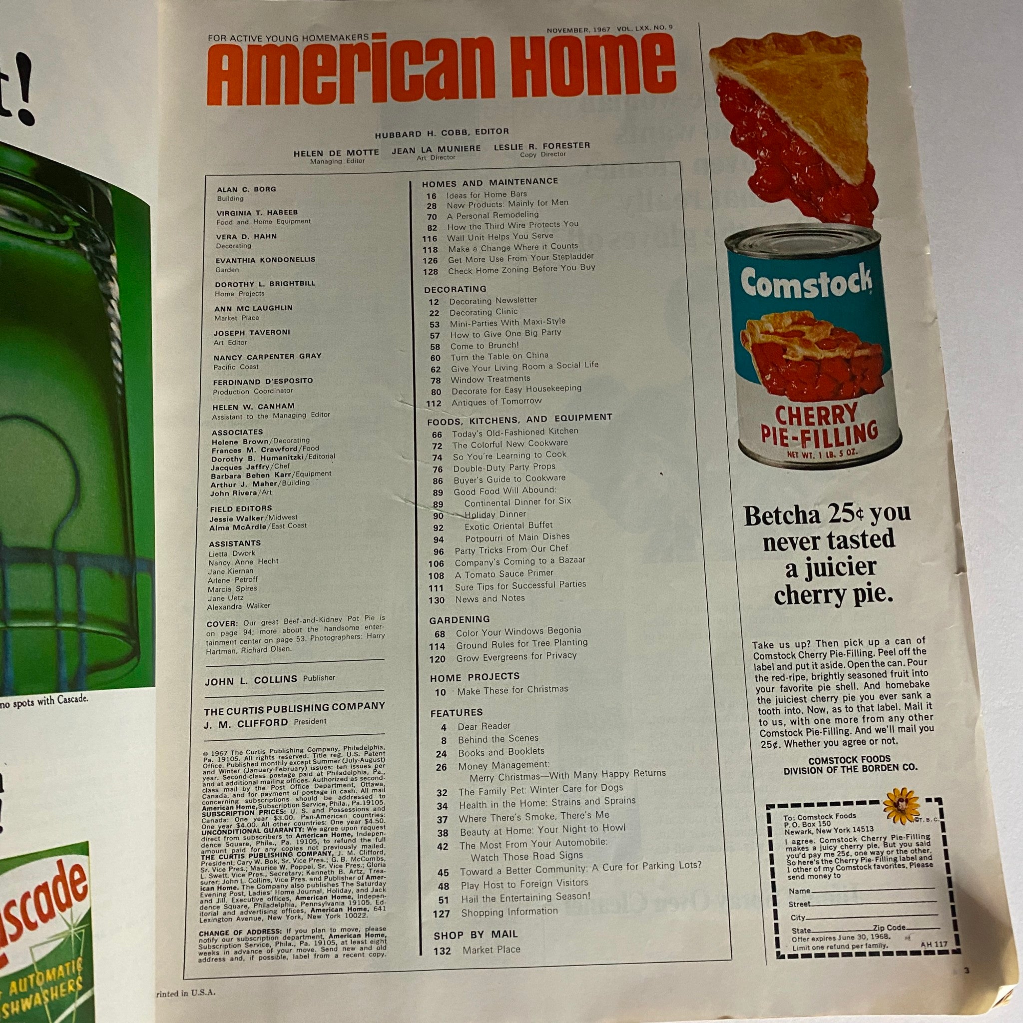 VTG American Home Magazine November 1967 Great Beef-and-Kidney Pot Pie