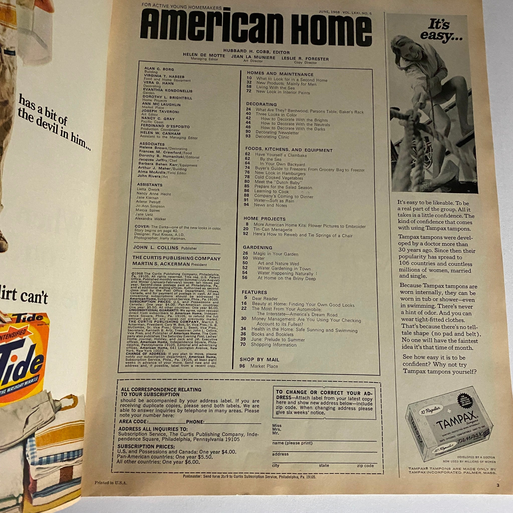 VTG American Home Magazine June 1968 The Darks by Paul Krauss No Label