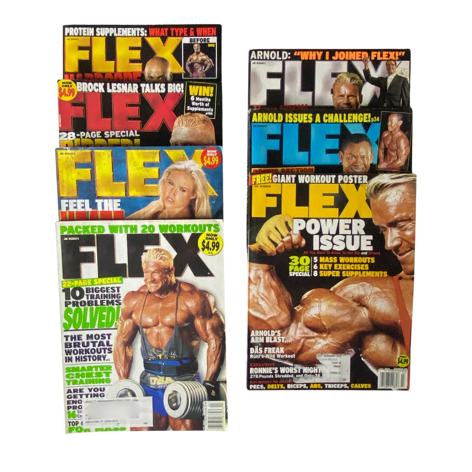 Lot of 7 Joe Weider's Flex Magazine from 2004, featuring covers of January to July issues showcasing bodybuilding fitness and training content.