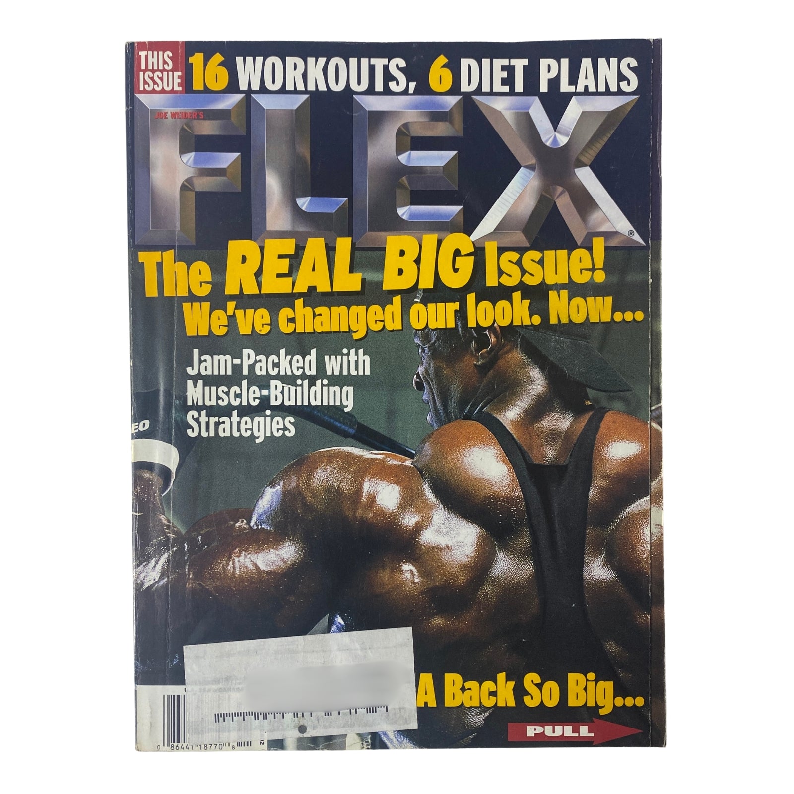 Flex Magazine November 2002 featuring Ronnie Coleman on the cover, highlighting 16 workouts and 6 diet plans with muscle-building strategies.