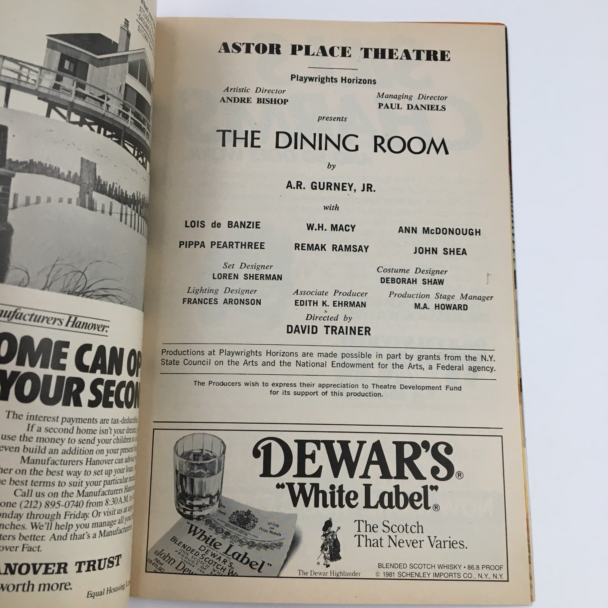 1982 Showbill Astor Place Theatre Playwright Horizons Present The Dining Room