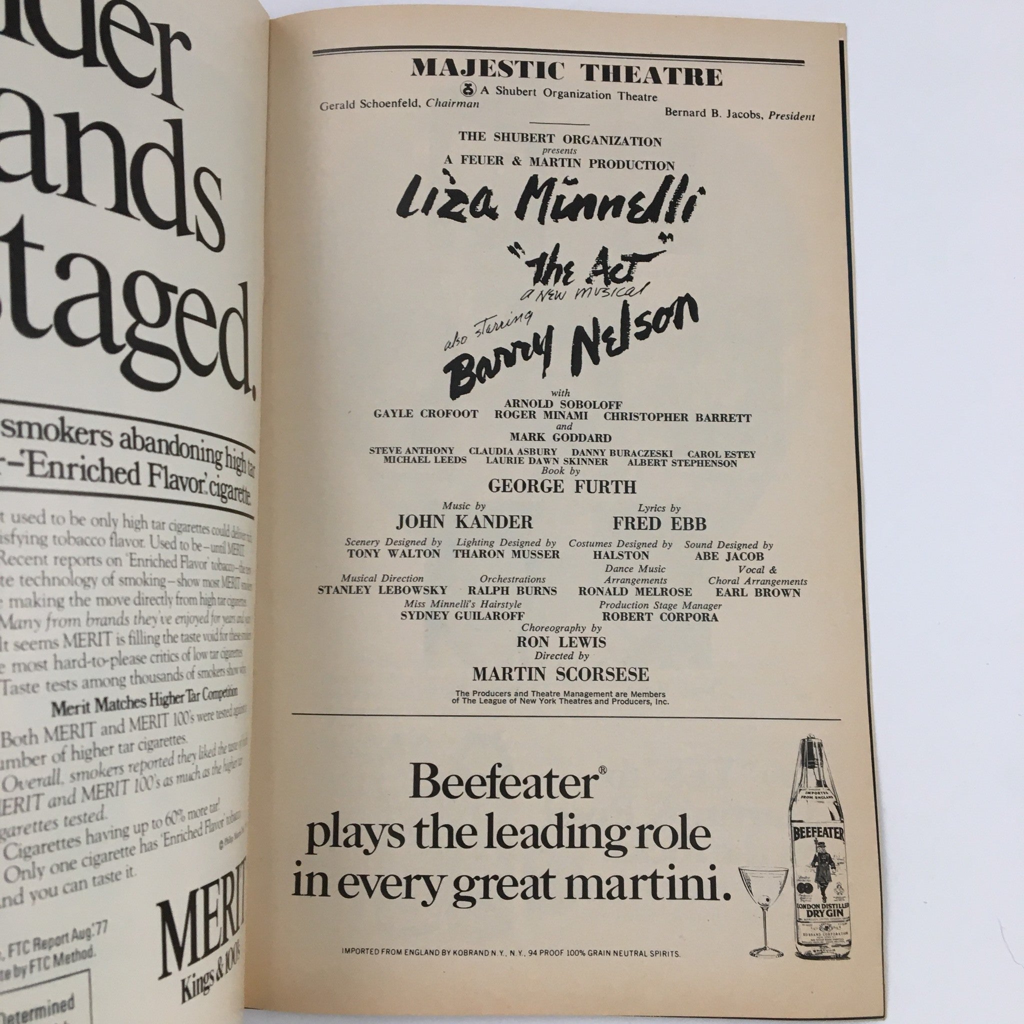 1978 Playbill Majestic Theatre Present Liza Minnelli in The Act Musical