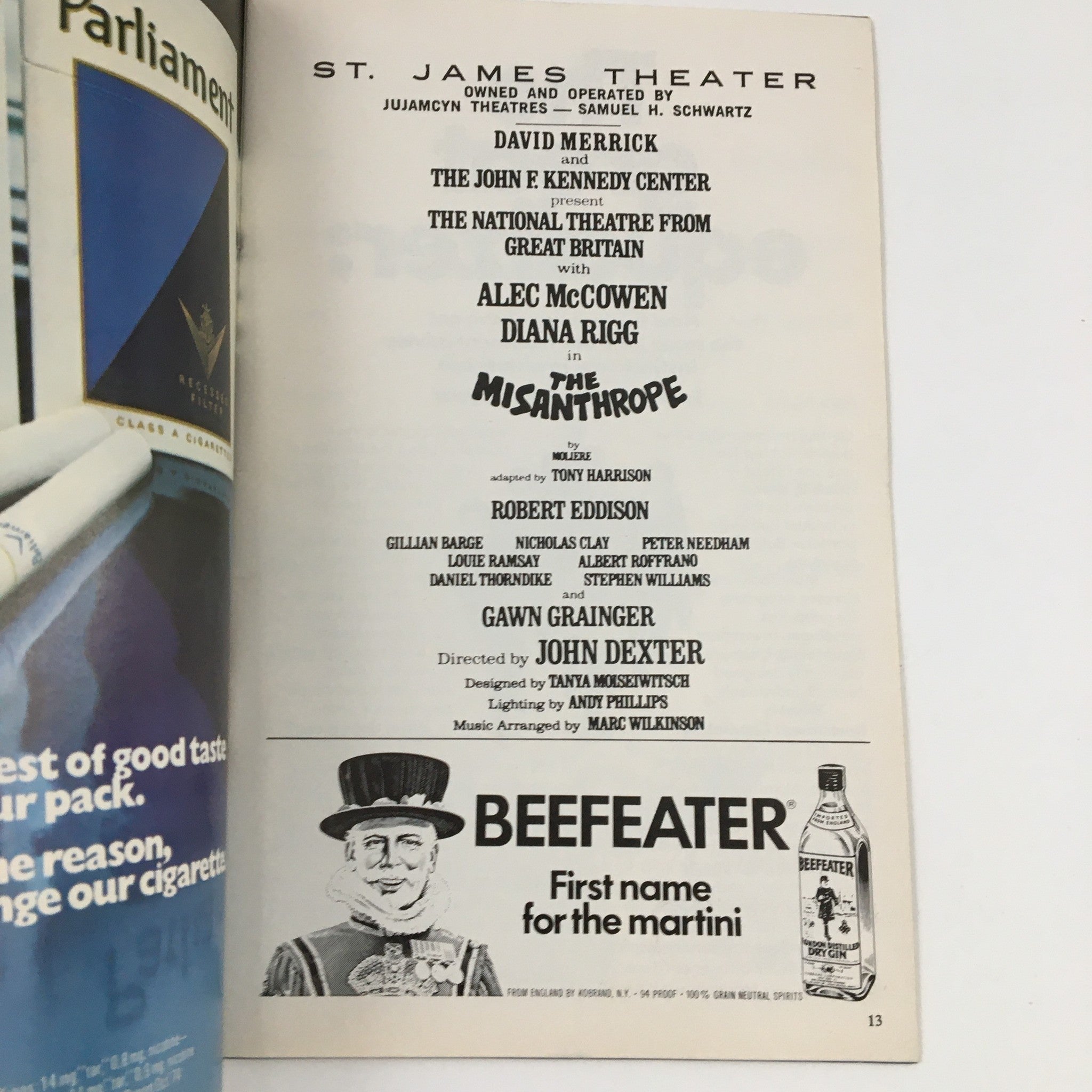 1975 Playbill St. James Theatre Present The Misanthrope by John Dexter