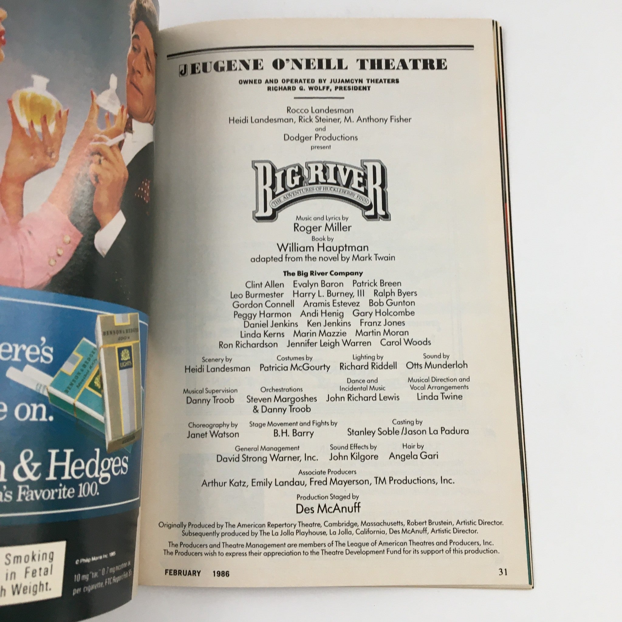 1986 Playbill Eugene O'Neill Theatre Present Big River by William Hauptman