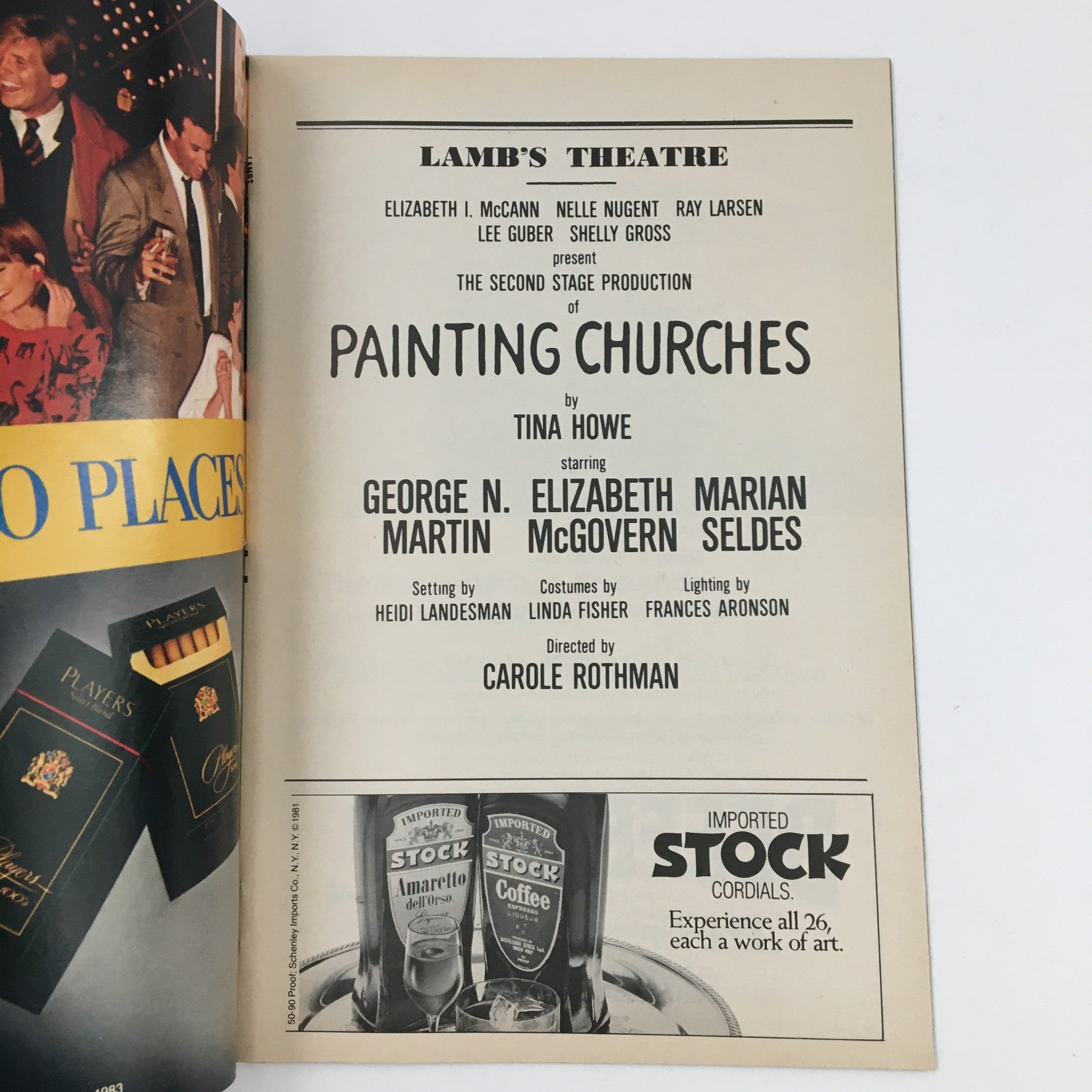 1984 Playbill Lamb's Theatre Present Painting Churches by Tina Howe