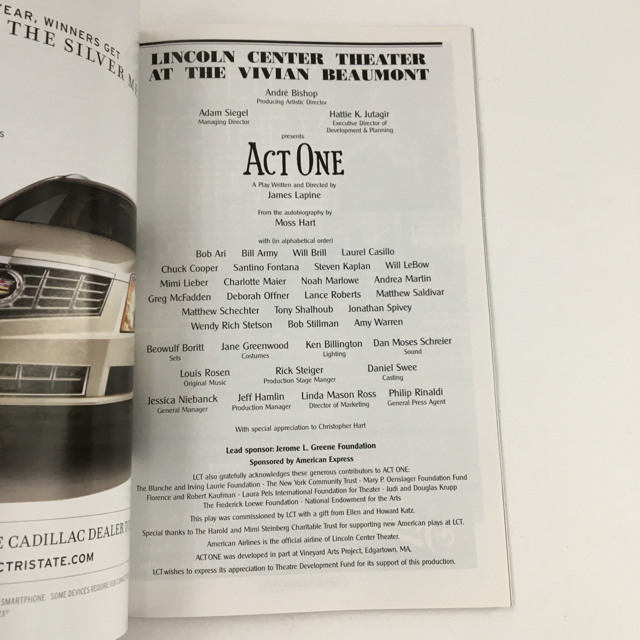 2014 Playbill Lincoln Center Theater Presents Act One, A Play by James Lapine