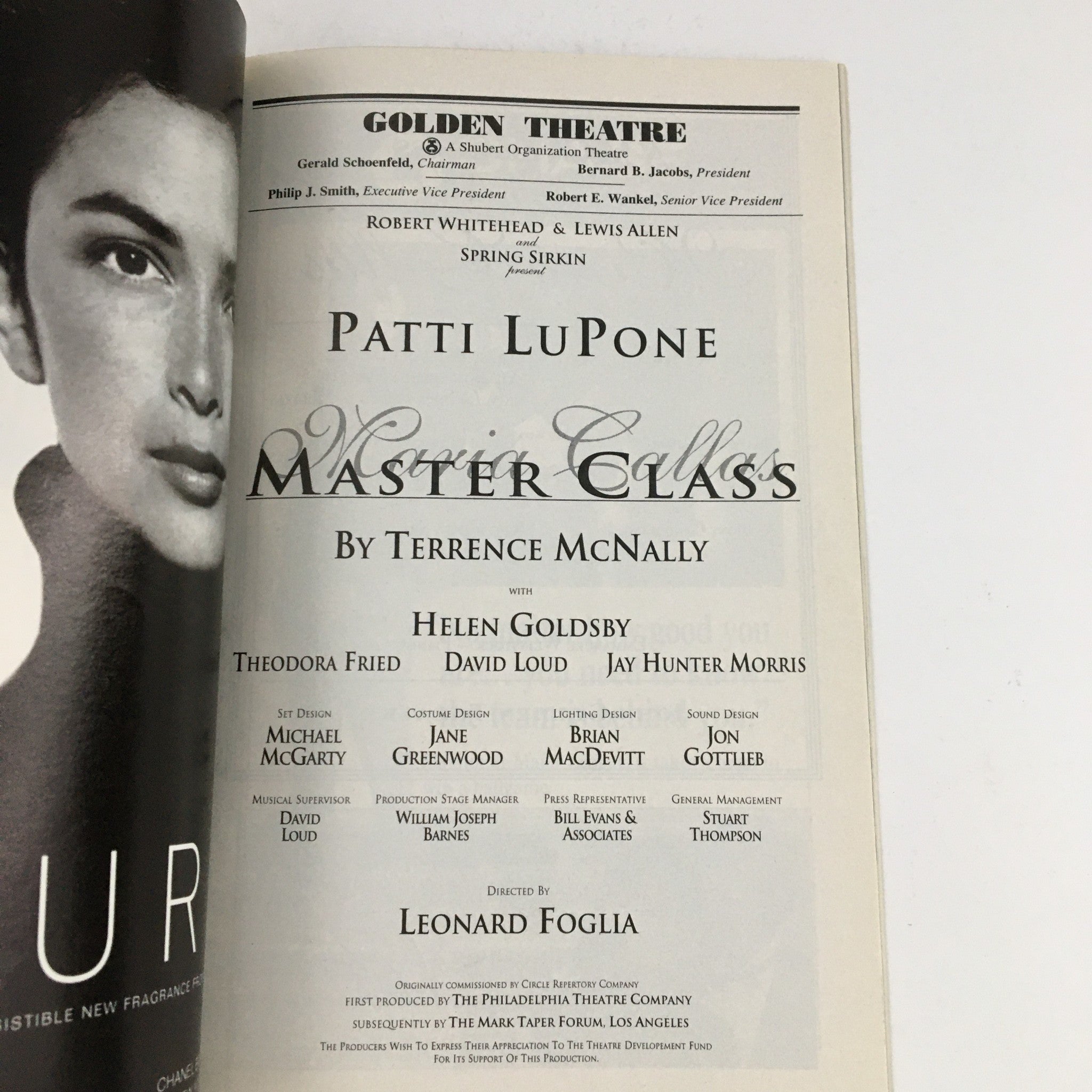 1996 Playbill Golden Theatre Present Patti LuPone in Maria Callas Master Class