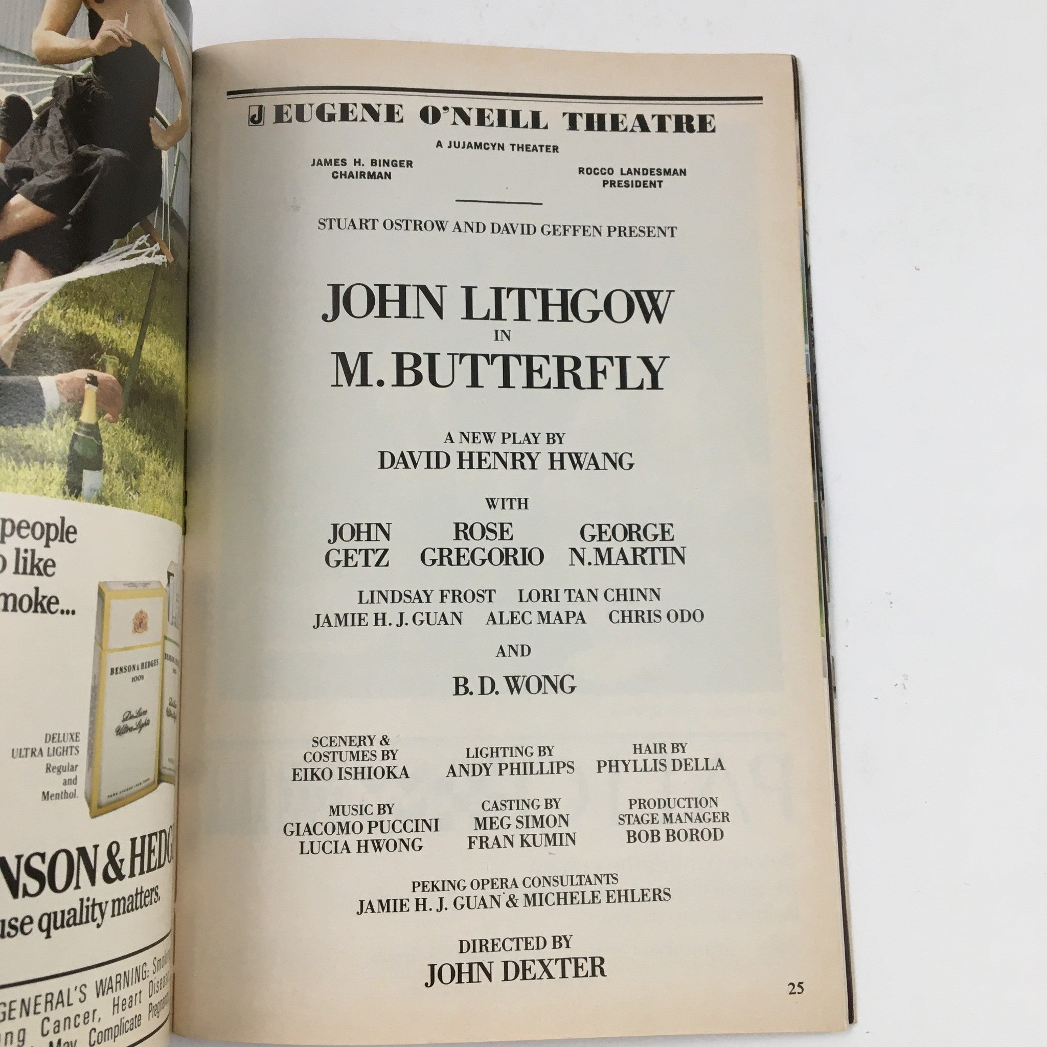 1988 Playbill Eugene O'Neill Theatre Present John Lithgow in M. Butterfly