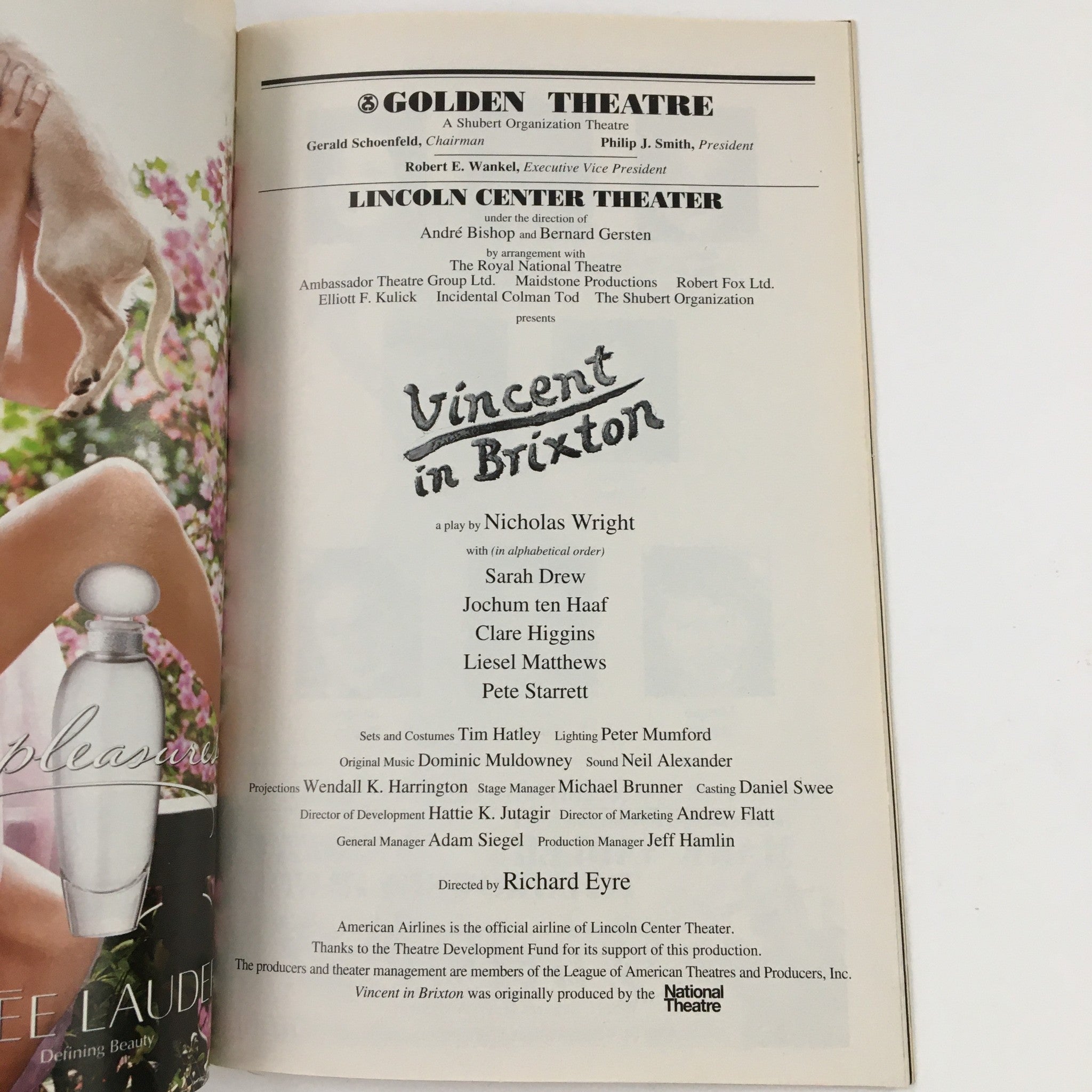 2003 Playbill Golden Theatre Andre Bishop Presents Vincent in Brixton