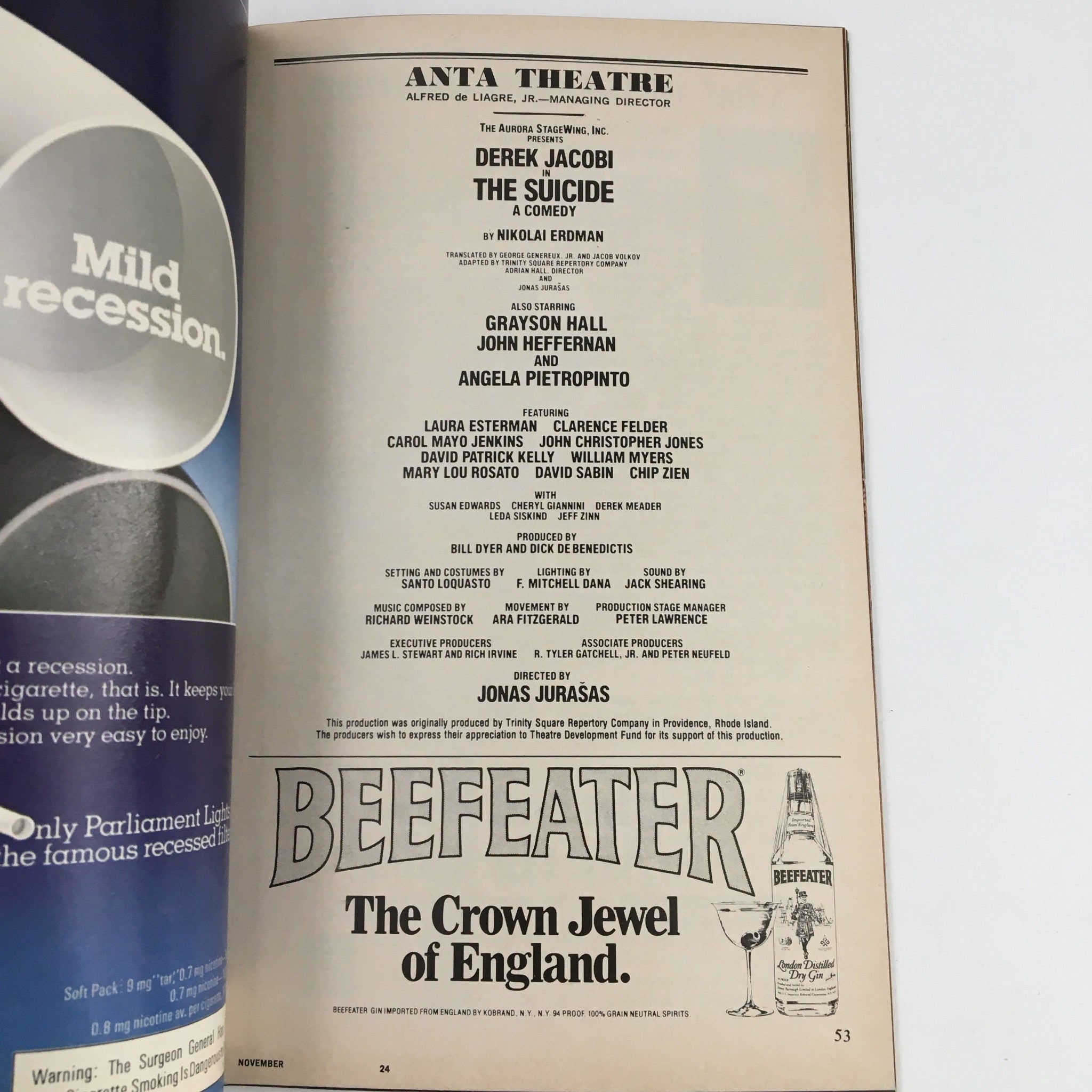 1980 Playbill Anta Theatre Present Derek Jacobi in The Suicide by Nikolai Erdman