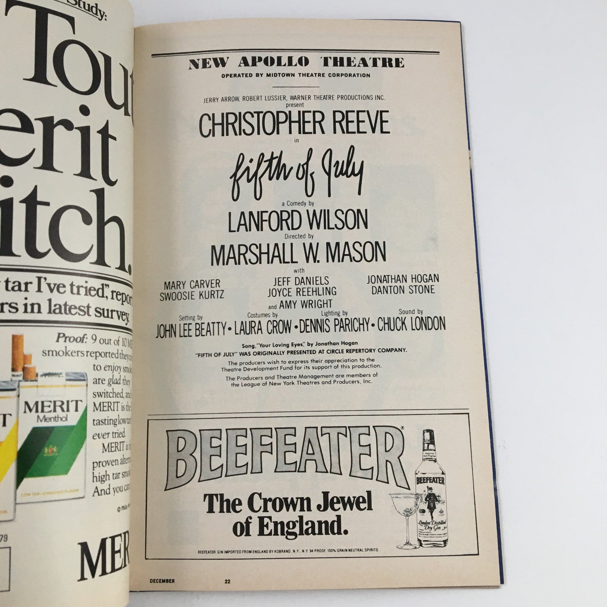 1980 Playbill New Apollo Theatre Christopher Reeve in Fifth of July by M. Mason