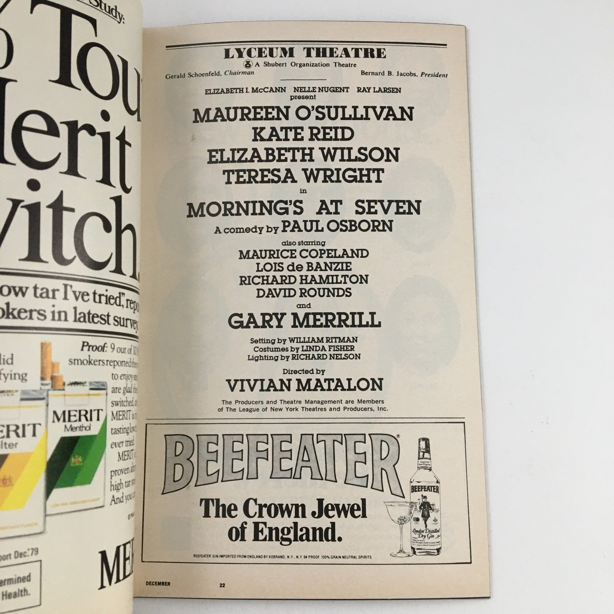 1980 Playbill Lyceum Theatre Present Morning's at Seven by Vivian Matalon