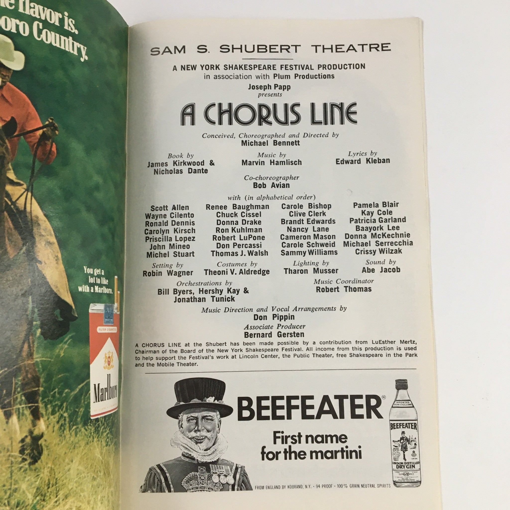 1976 Playbill Shubert Theatre Joseph Papp Presents A Chorus Line by M. Bennett