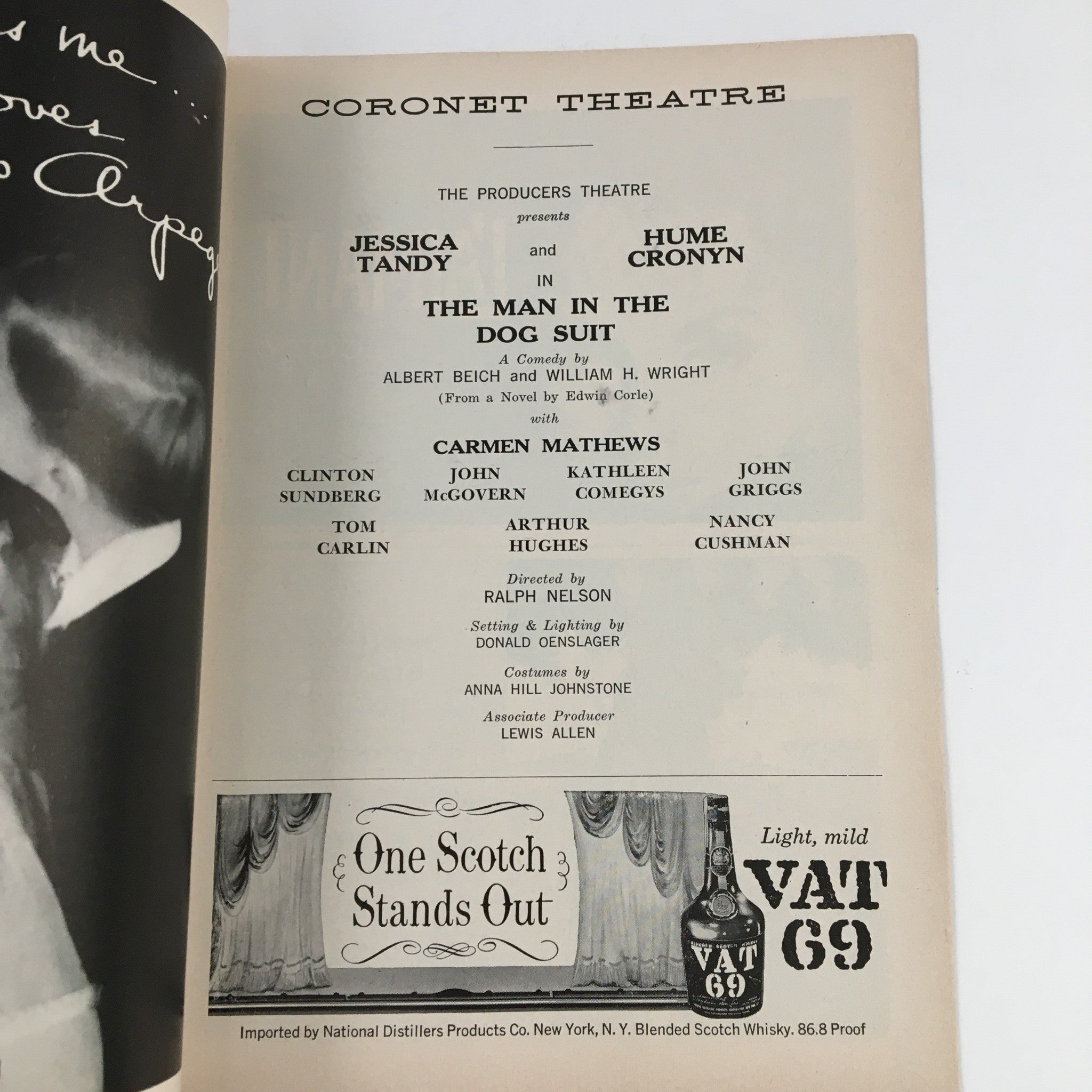 1958 Playbill Coronet Theatre Present Jessica Tandy in The Man In The Dog Suit