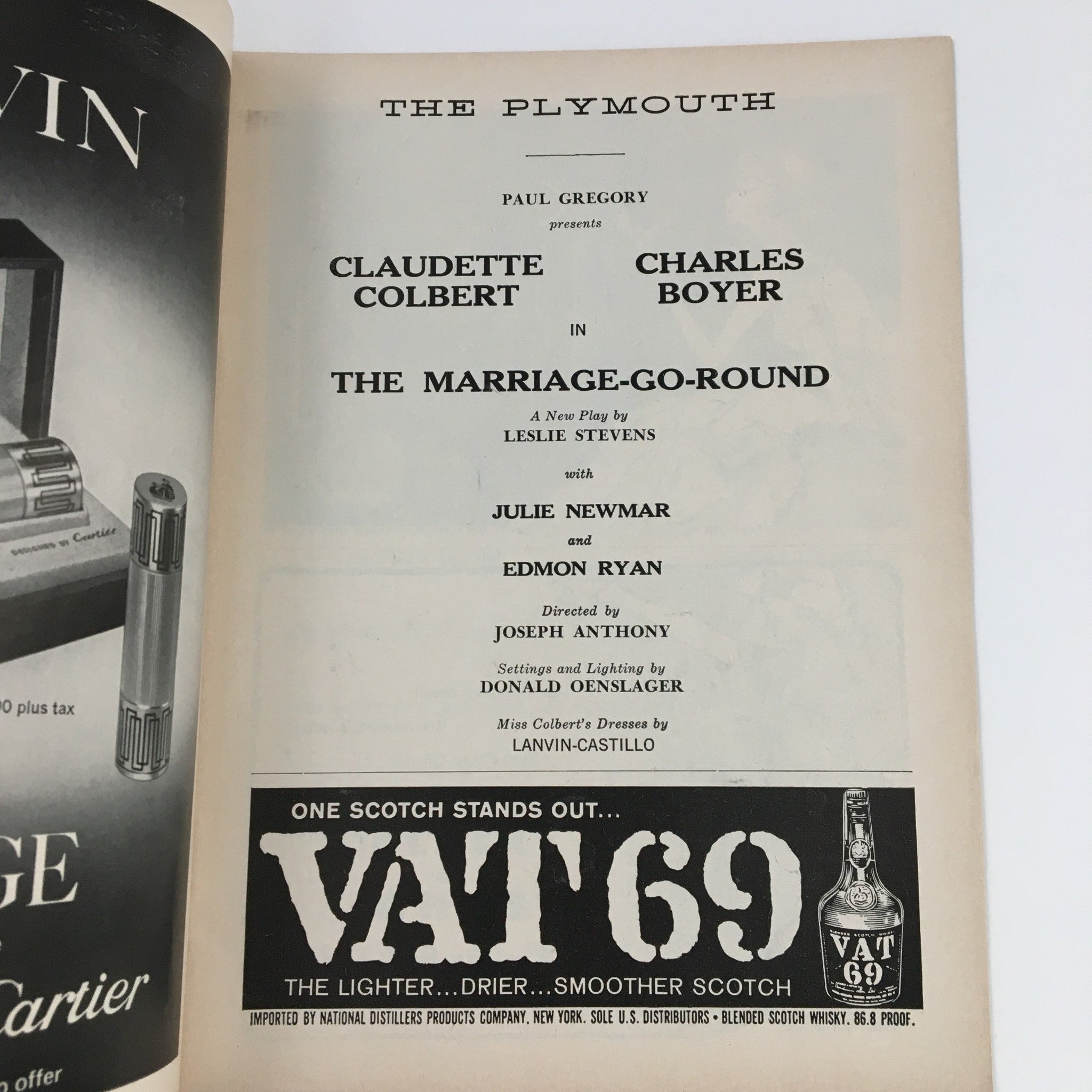 1959 Playbill The Plymouth Theatre Charles Boyer Present The Marriage-Go Round