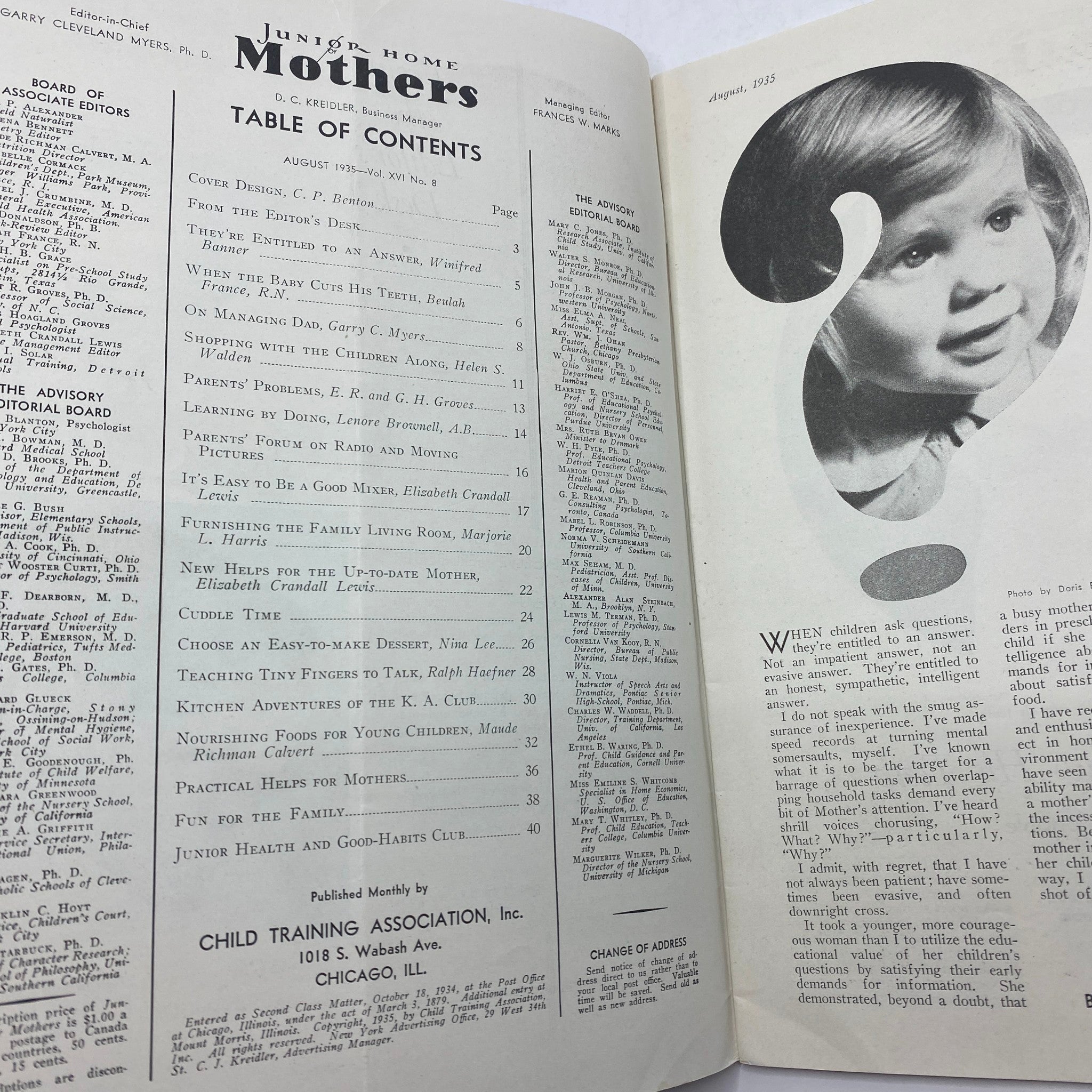 VTG Junior Home for Mothers Magazine August 1935 They're Entitled To Answer