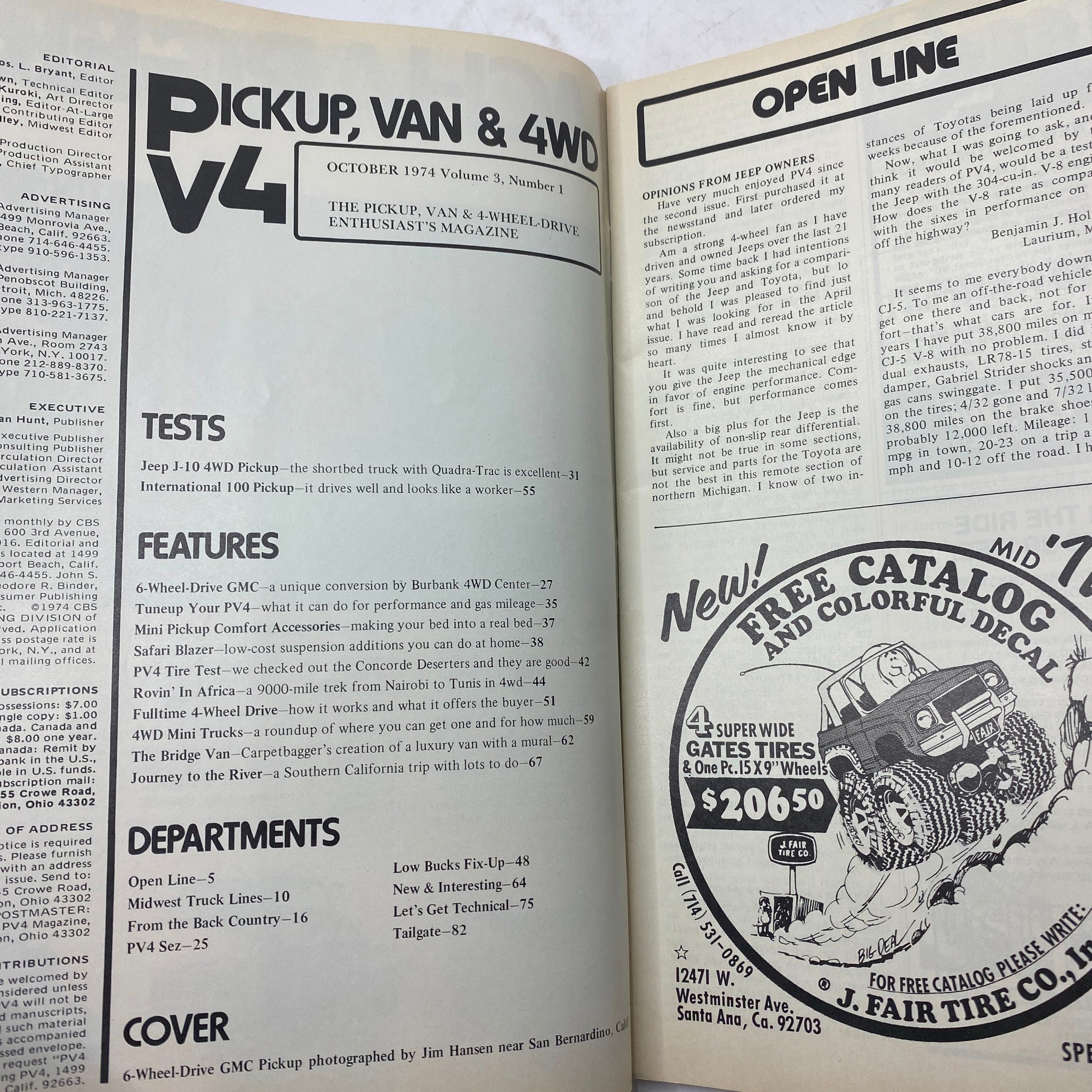 VTG Pickup, Van & 4WD V4 Magazine October 1974 6-Wheel Drive GMC Pickup No Label