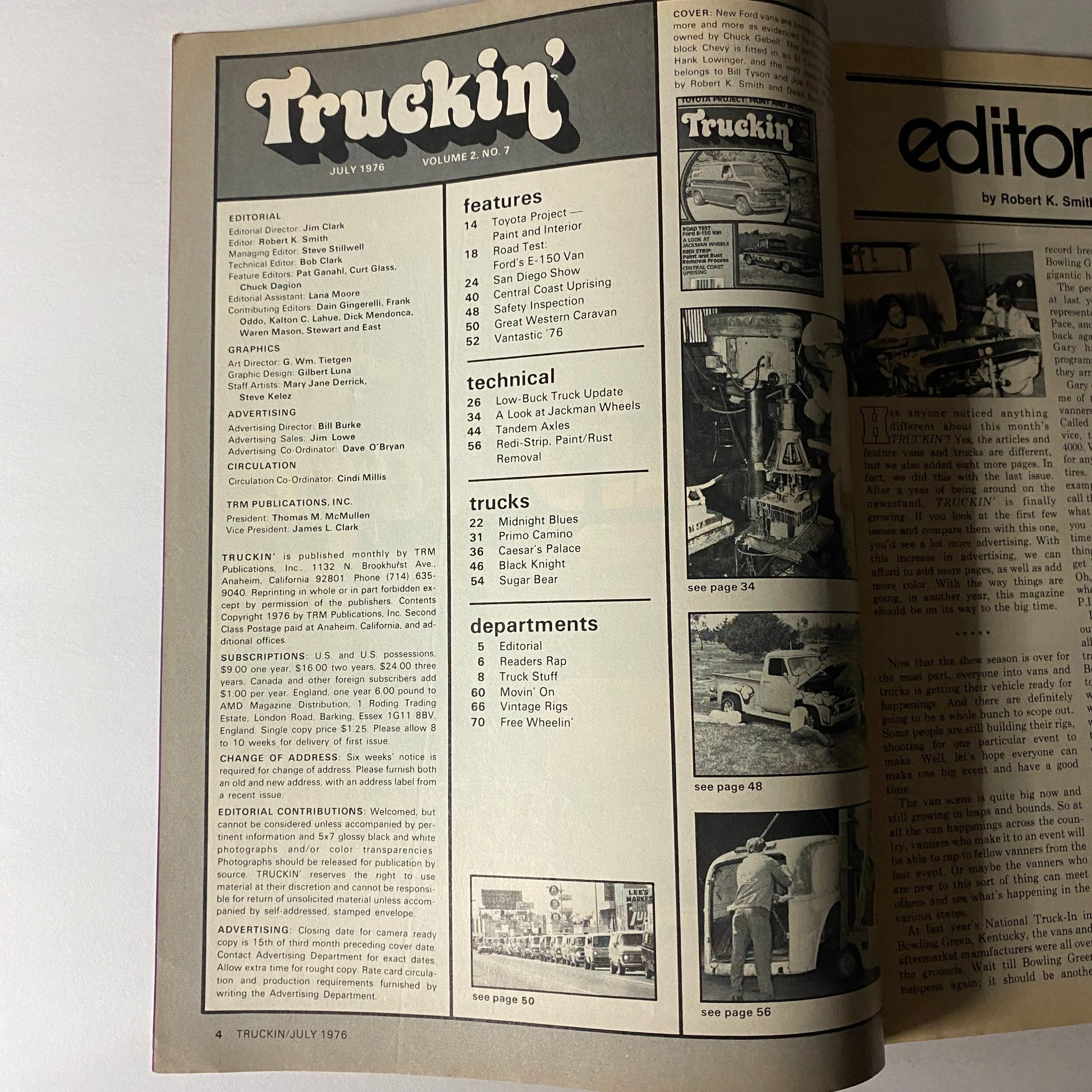 VTG Truckin' Magazine July 1976 Vol 2 No. 7 Road Test Ford E-150 Van No Label