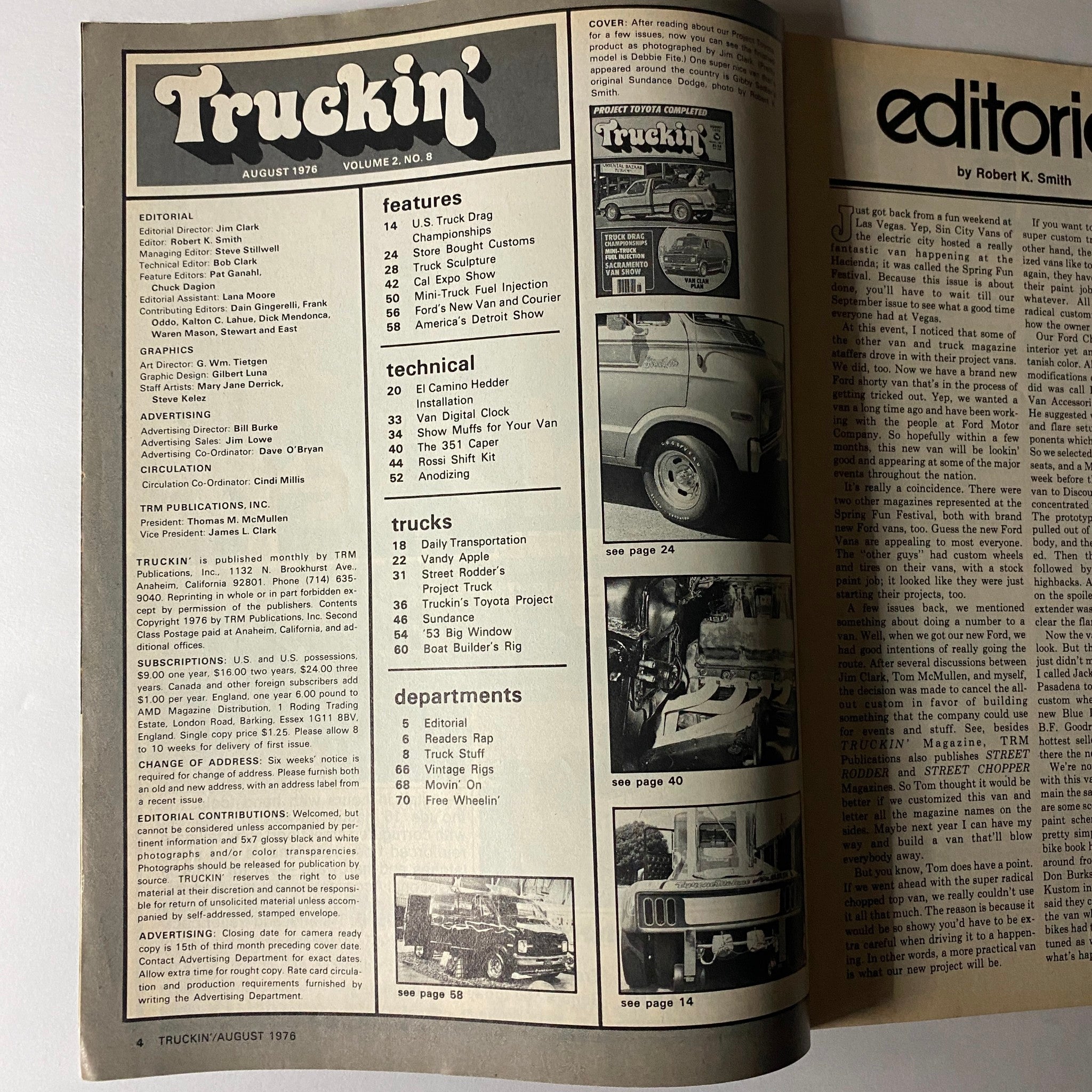 VTG Truckin' Magazine August 1976 Vol 2 No. 8 Truck Drag Championships No Label