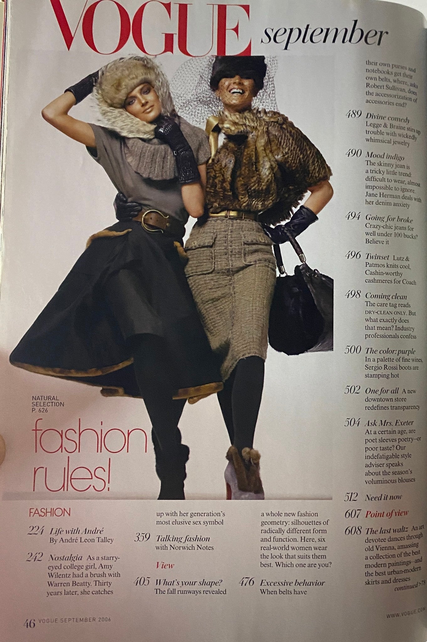 Interior page from Vogue Magazine September 2006 displaying two models in fashionable ensembles, capturing key themes and editorial highlights of the issue including 'Fashion Rules!'