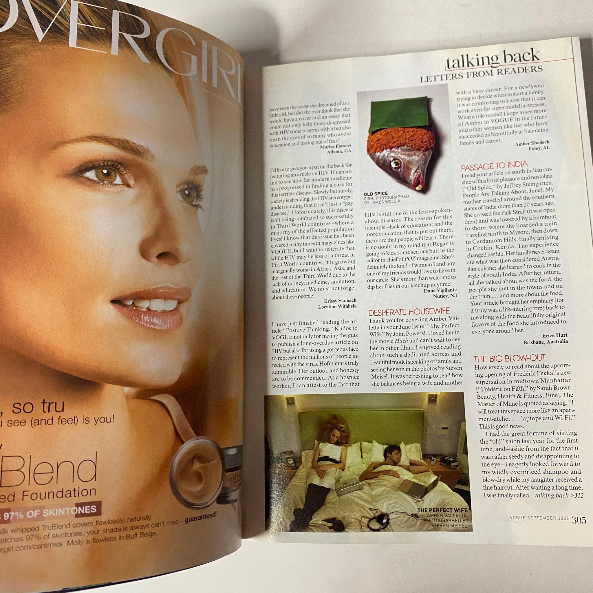 Another interior page from Vogue Magazine September 2006 featuring a beauty advertisement and letters from readers, showcasing engaging content within the magazine.
