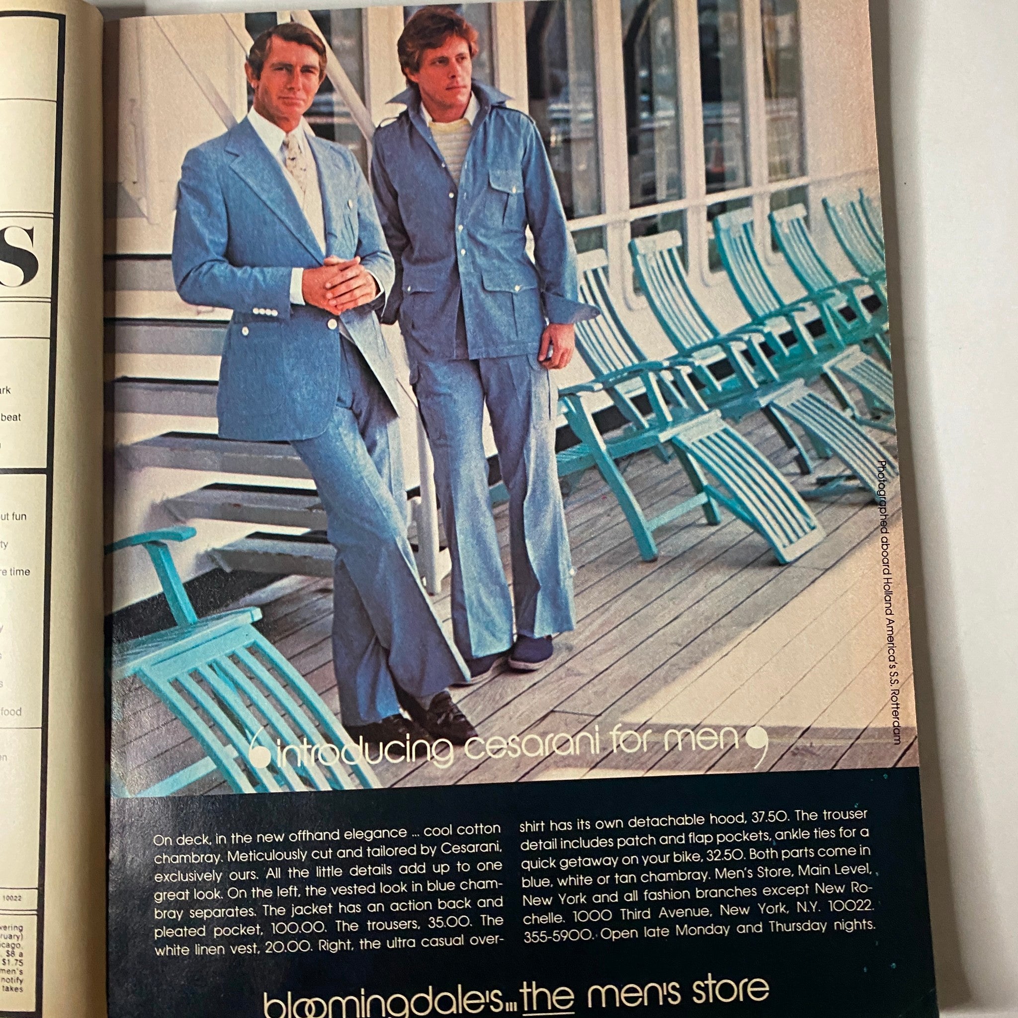 GQ Magazine Winter 1975-1976 featuring a stylish ad for Cesarani men's wear, showcasing tailored suits and a modern aesthetic for men.