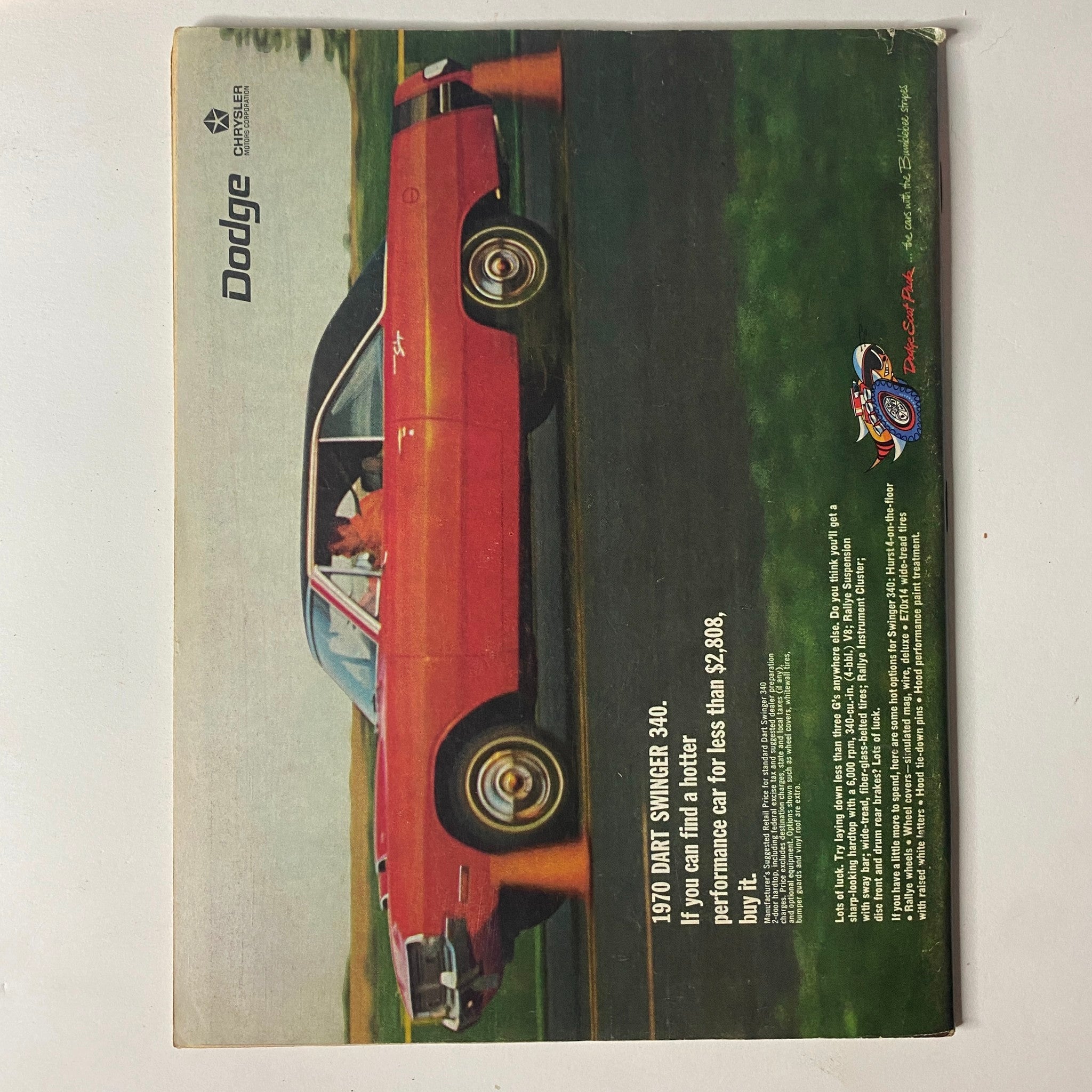 Back cover of Car Craft Magazine March 1970 featuring an advertisement for the 1970 Dodge Dart Swinger.