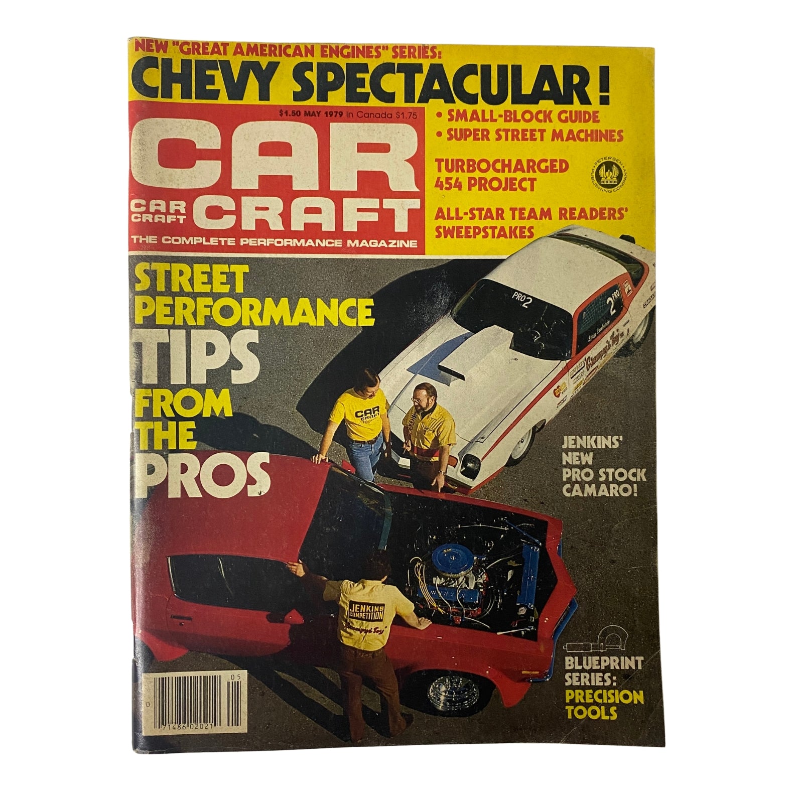 Car Craft Magazine May 1979 Vol 27 No. 5, featuring Jenkins' New Pro Stock Camaro on the cover, highlighting street performance tips from the pros and NHRA racing coverage.