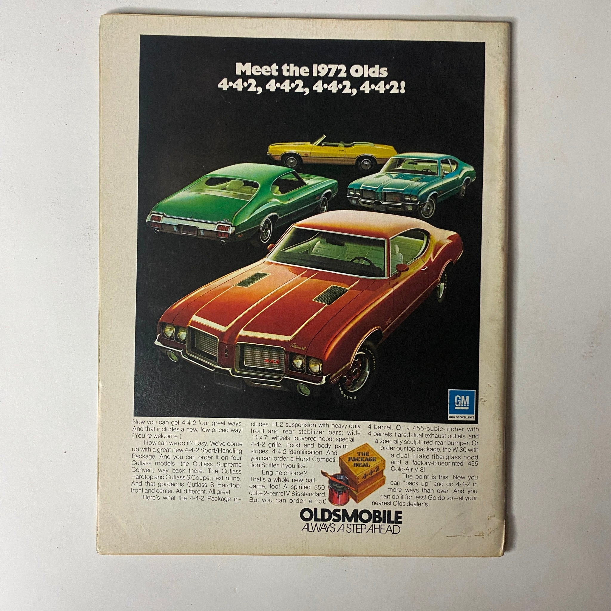 Advertisement for the 1972 Oldsmobile models in Car Craft Magazine January 1972 Vol 20 No. 1 showcasing various car styles and features.