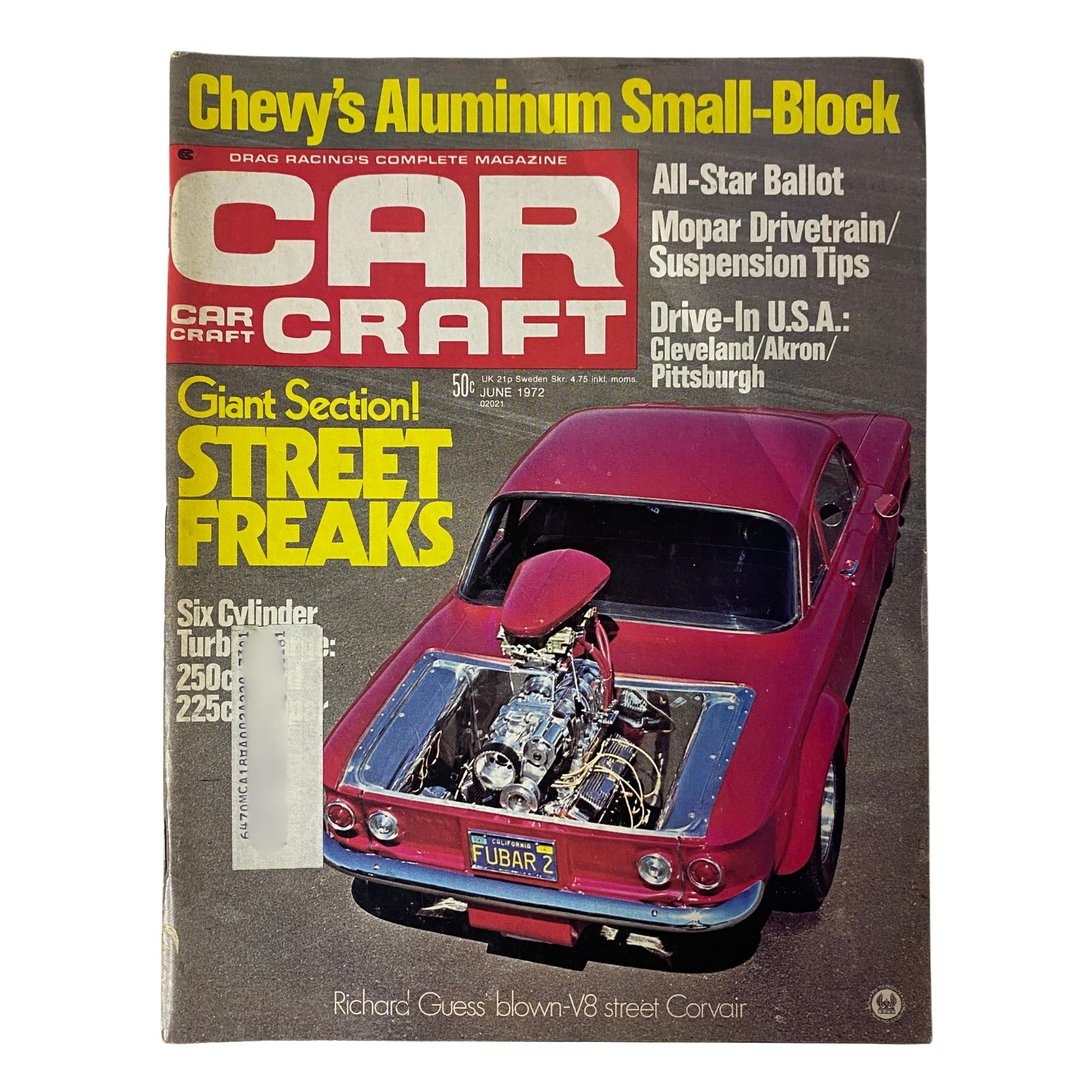 Car Craft Magazine June 1972 Cover featuring a Chevy with an Aluminum Small-Block engine and the headline 'Street Freaks' highlighting drag racing culture.