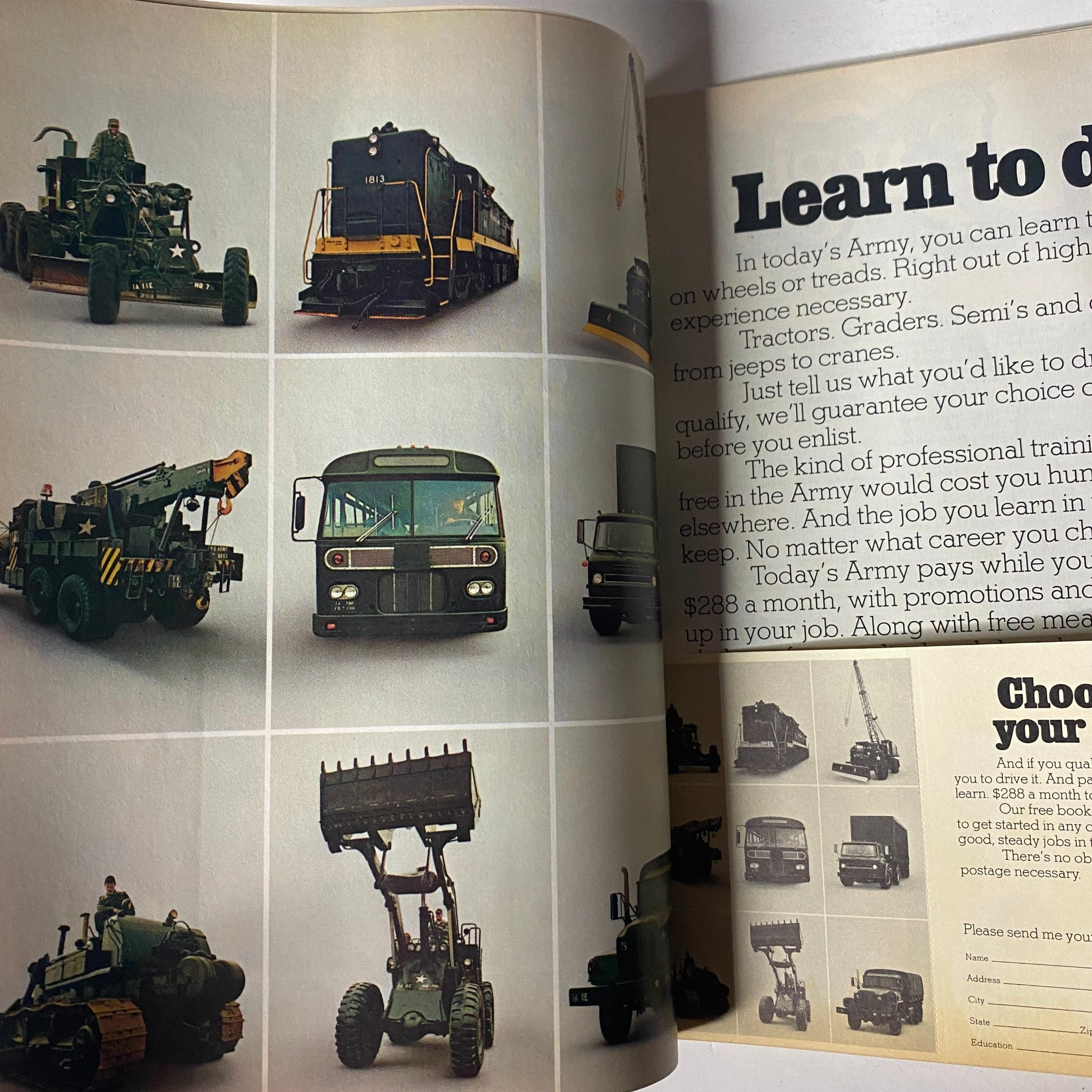 Page from Car Craft Magazine September 1972 focusing on military vehicles and career opportunities in today's Army.