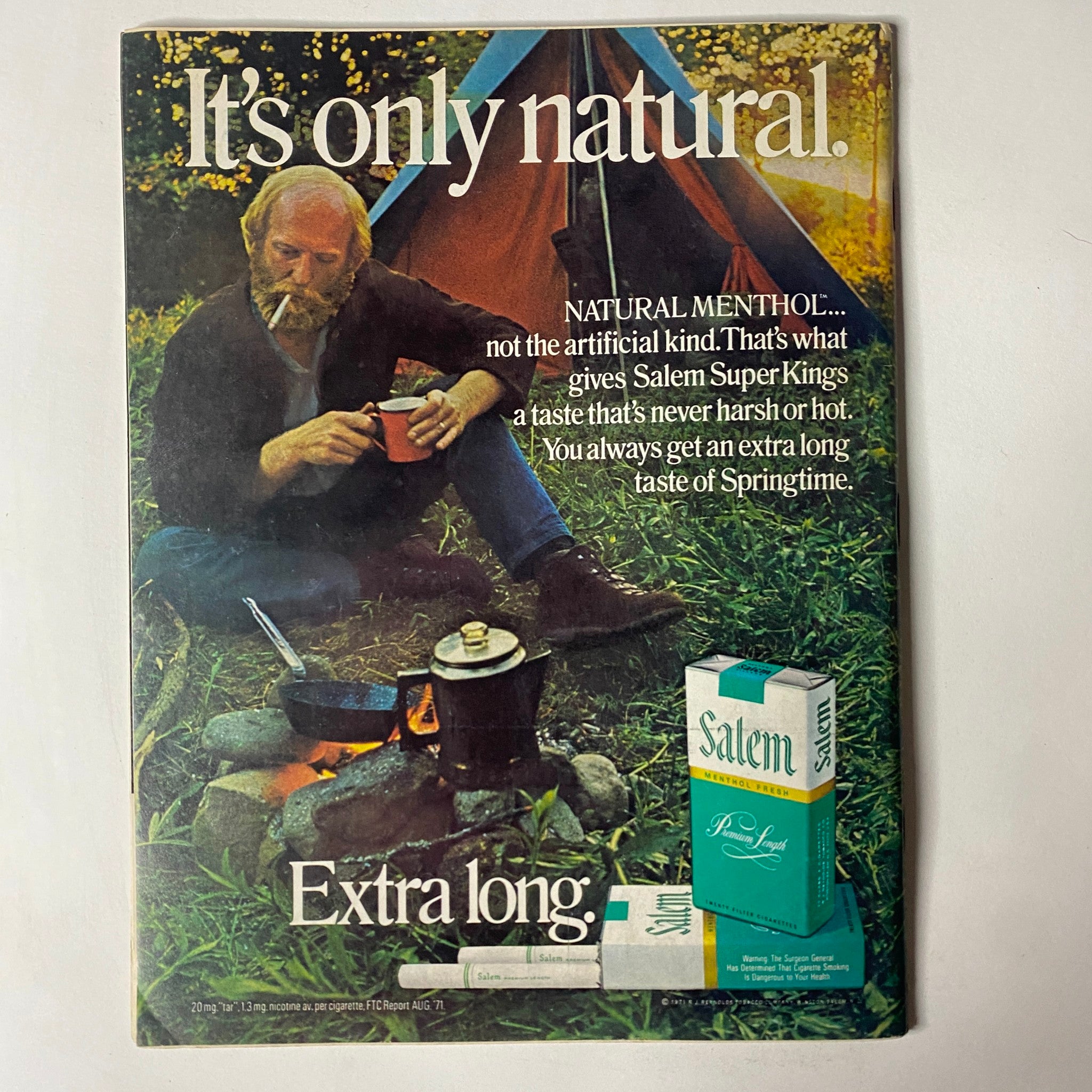 Vintage advertisement from Car Craft Magazine March 1972 for Salem Super Kings cigarettes, featuring a man outdoors.