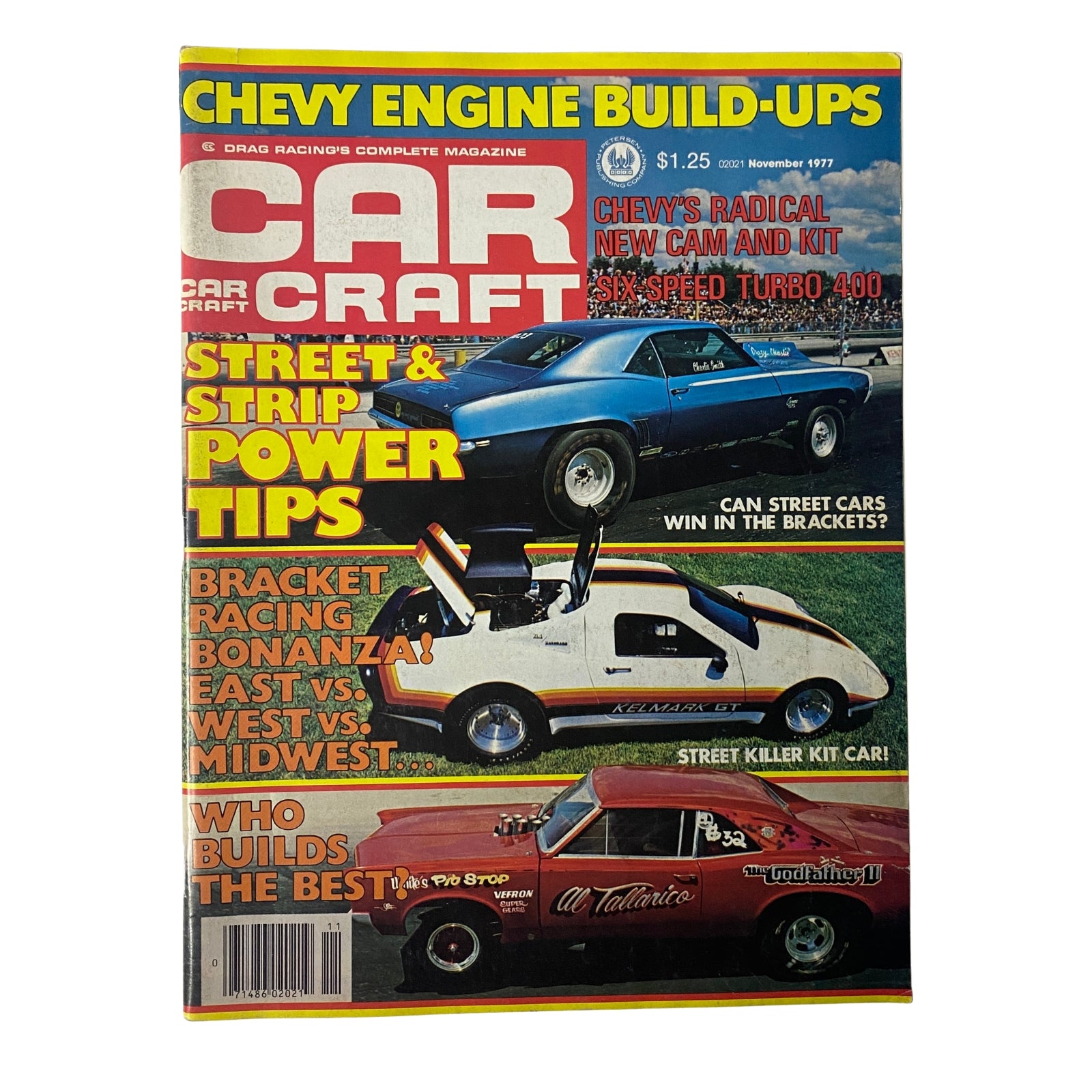 Cover of Car Craft Magazine, November 1977, featuring a Two-Speed Torque Converter with content on bracket racing, street and strip power tips, and Chevy engine build-ups.