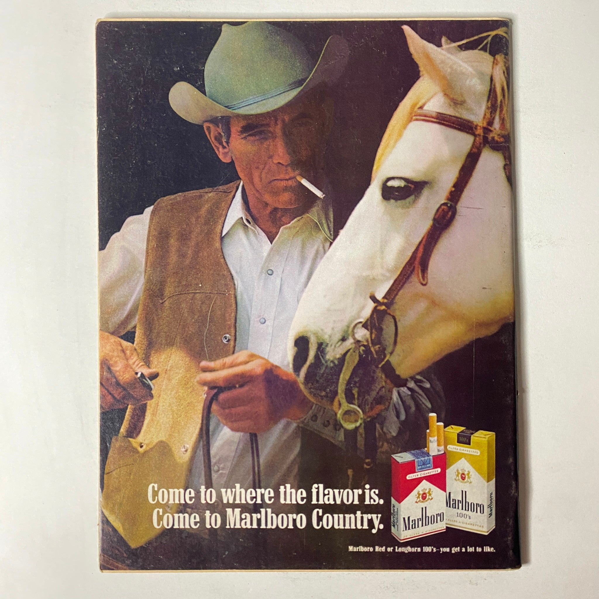 Back cover of Car Craft Magazine April 1971 Vol 19 No. 4 featuring a man in a cowboy hat with a horse emphasizing a Marlboro advertisement.