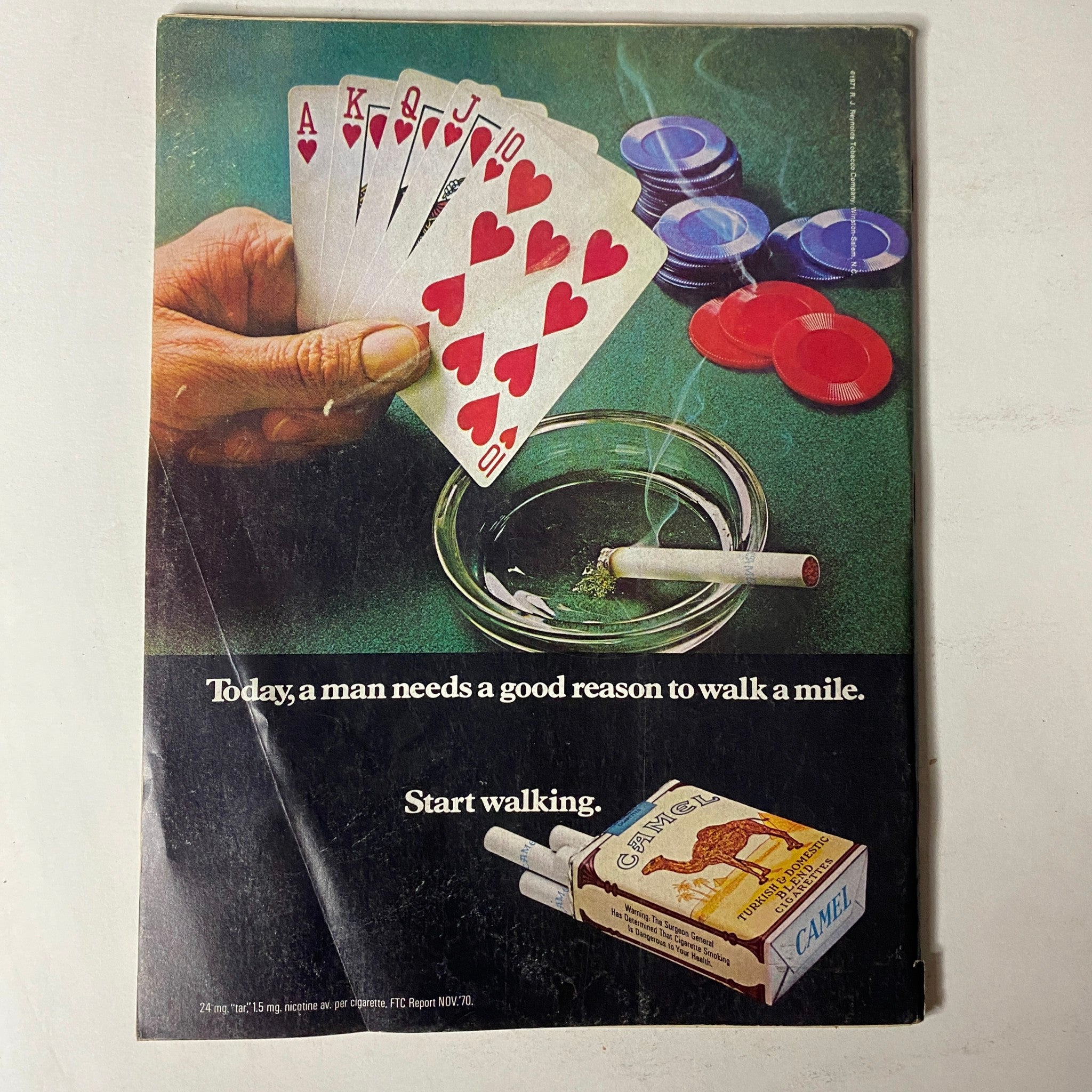 Car Craft Magazine November 1971 Vol 19 No. 11 featuring Harry Schmidt's New Blue Max, showcasing graphics related to gaming and smoking culture, including playing cards and a pack of Camel cigarettes.